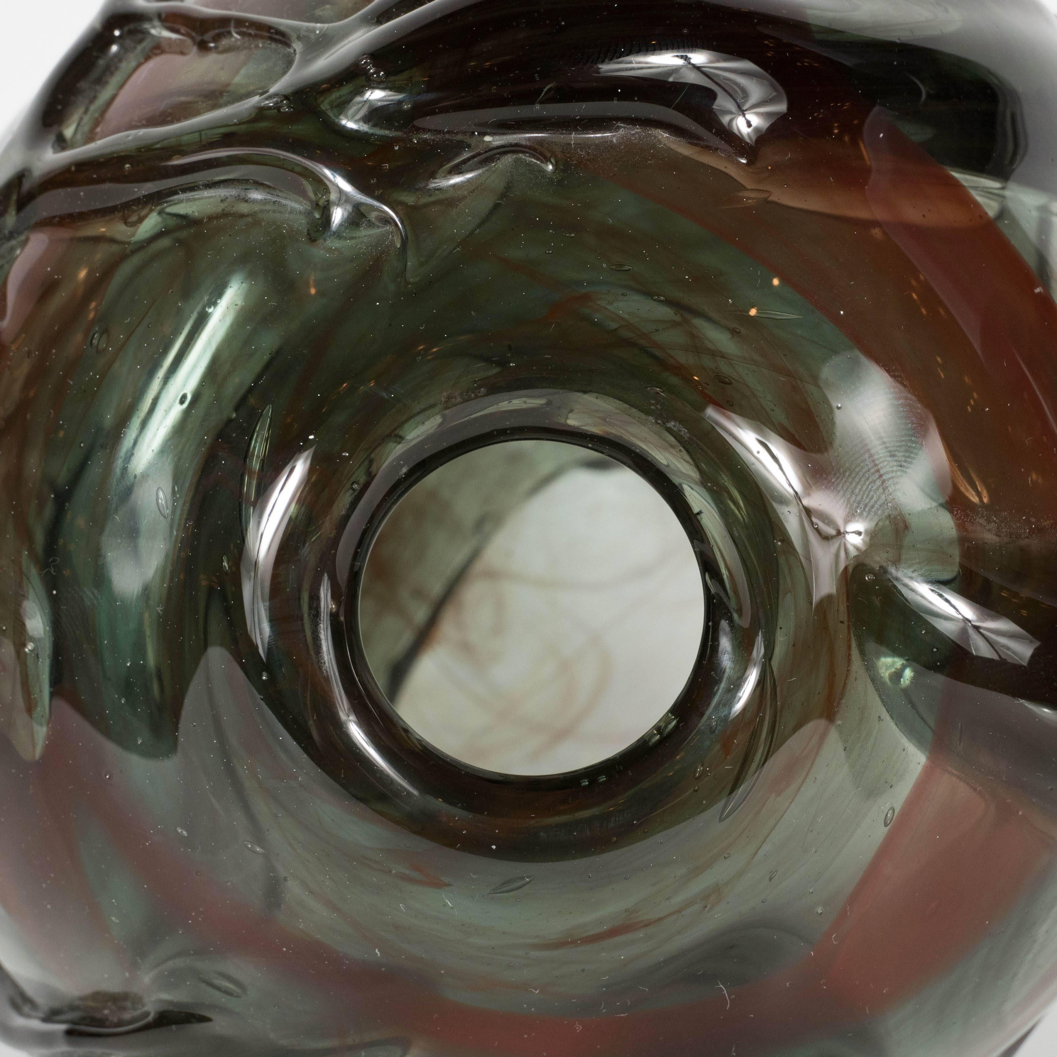 Mid-Century Modernist Handblown Smoked Tourmaline / Cinnabar Murano Glass Vase 4