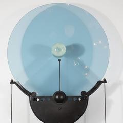 Pair of Structural Memphis Industrial Style Floor Lamps with Murano Glass Discs