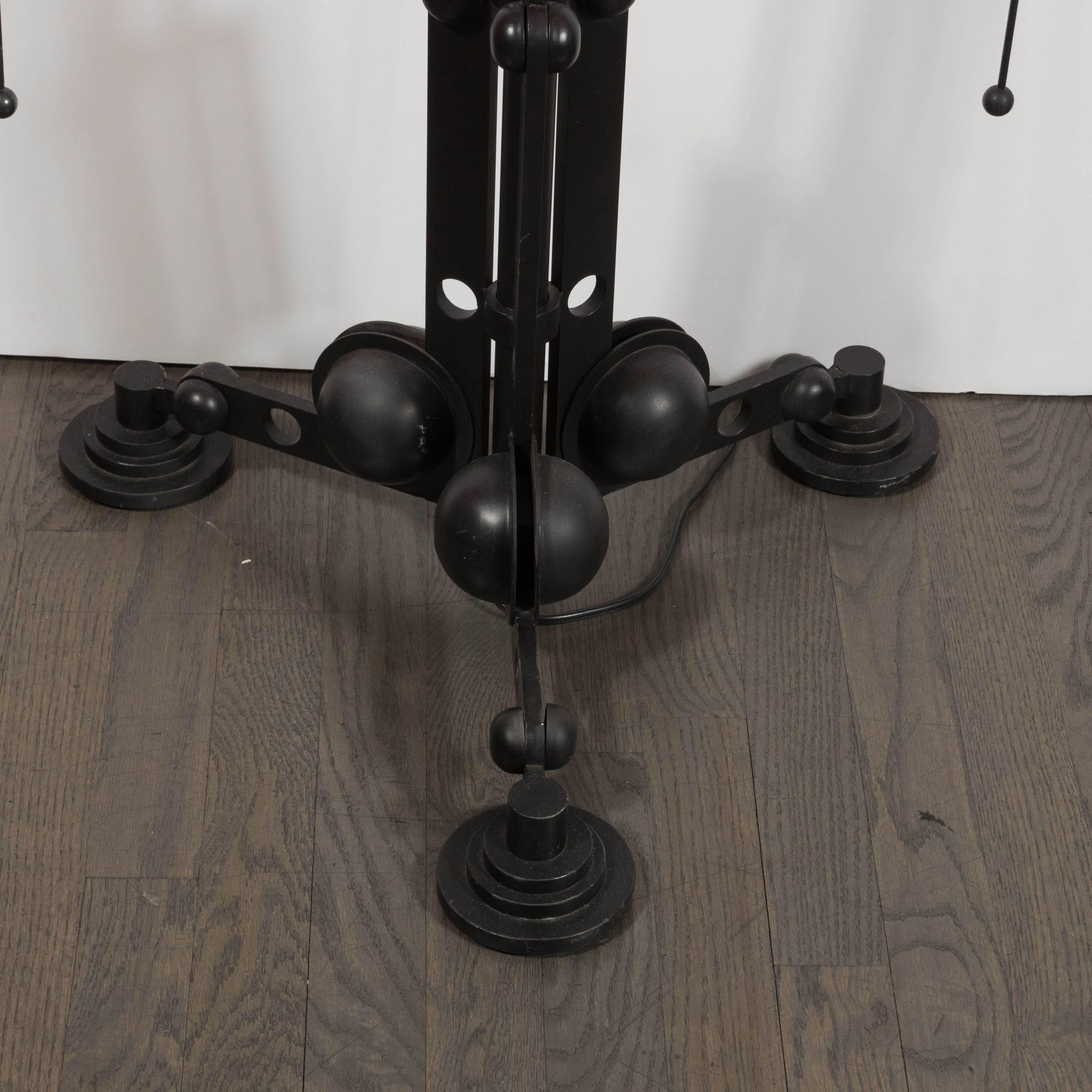 Italian Pair of Structural Memphis Industrial Style Floor Lamps with Murano Glass Discs