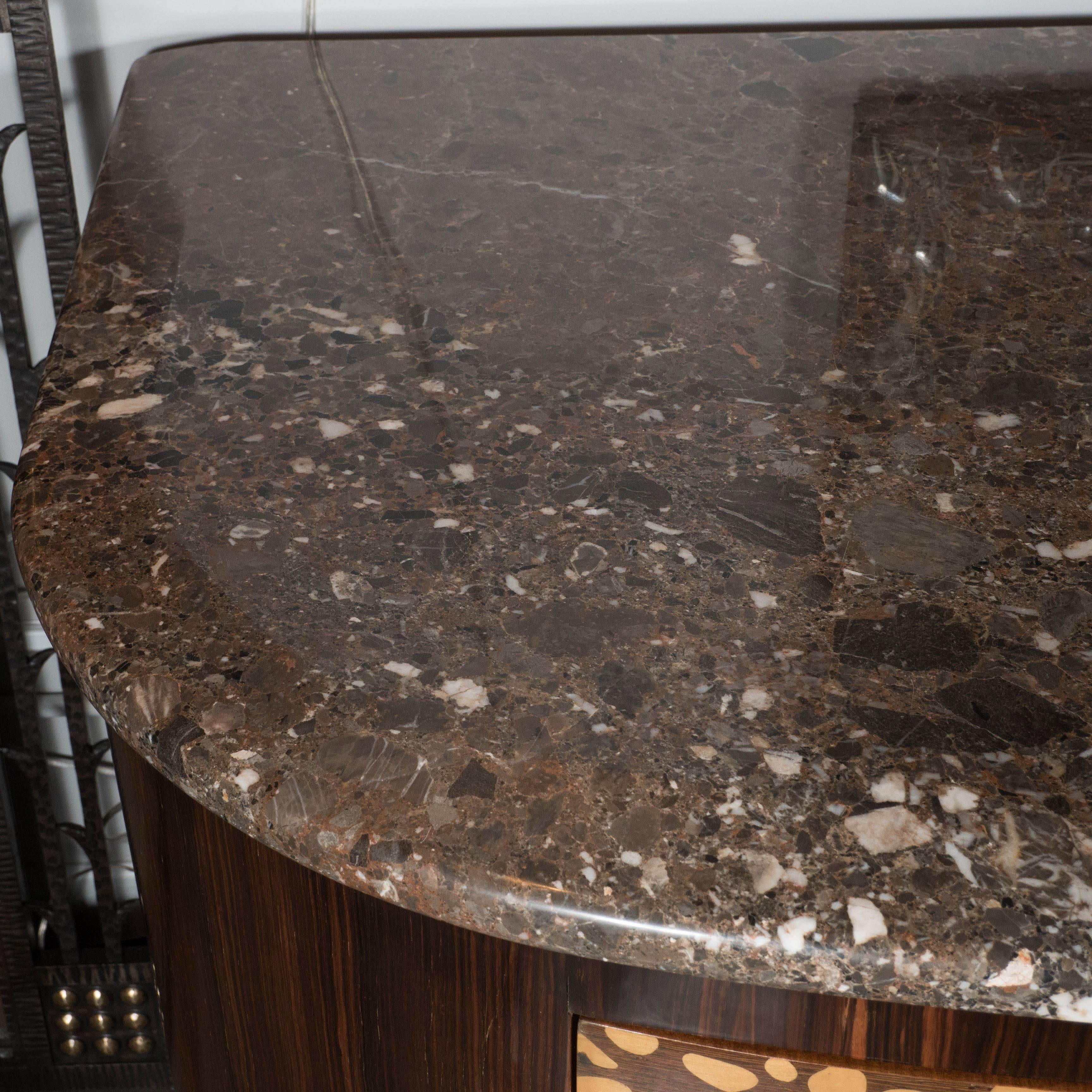 Art Deco Style Sideboard or Cabinet with Exotic Wood Inlay and Marble Top In Excellent Condition In New York, NY