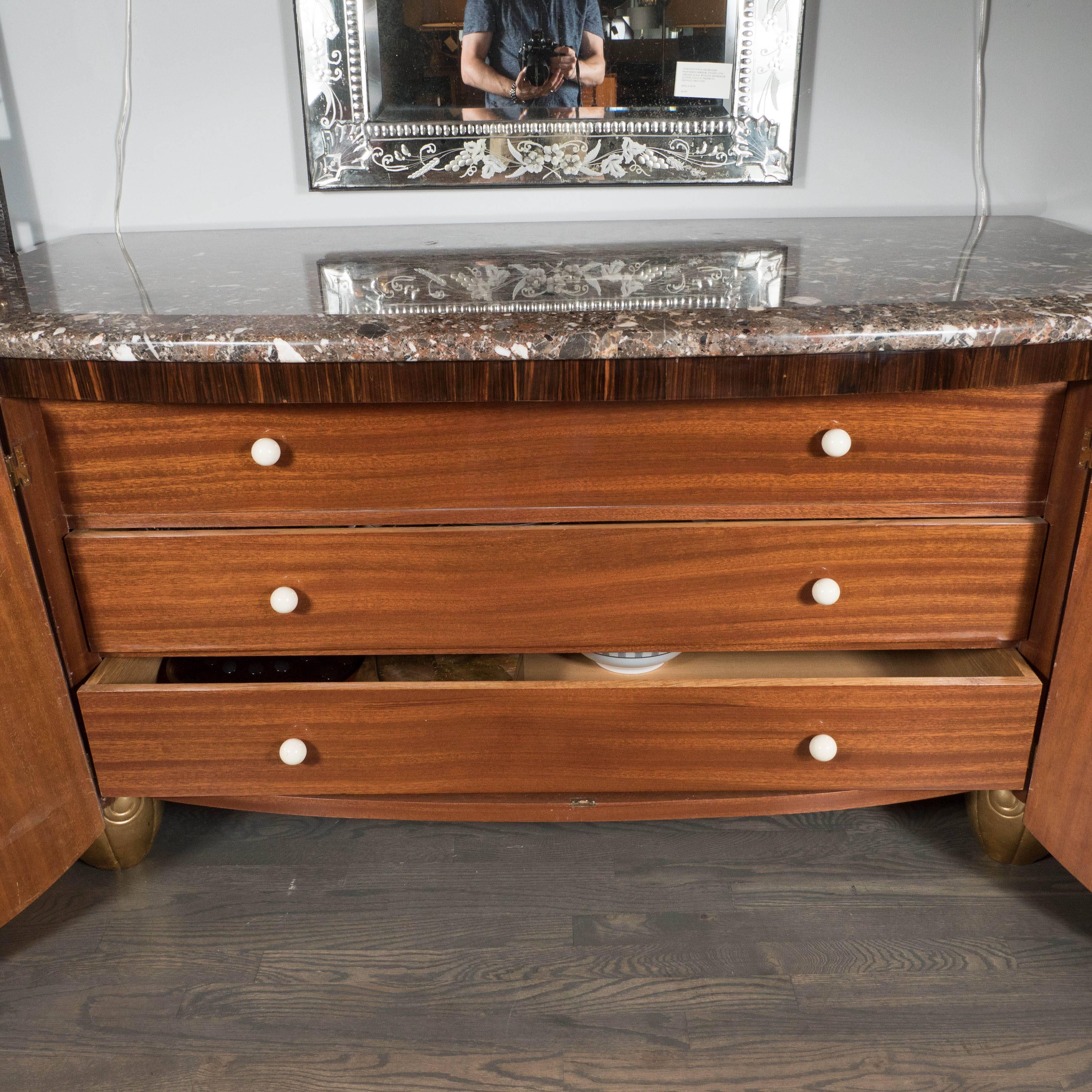 Art Deco Style Sideboard or Cabinet with Exotic Wood Inlay and Marble Top 2
