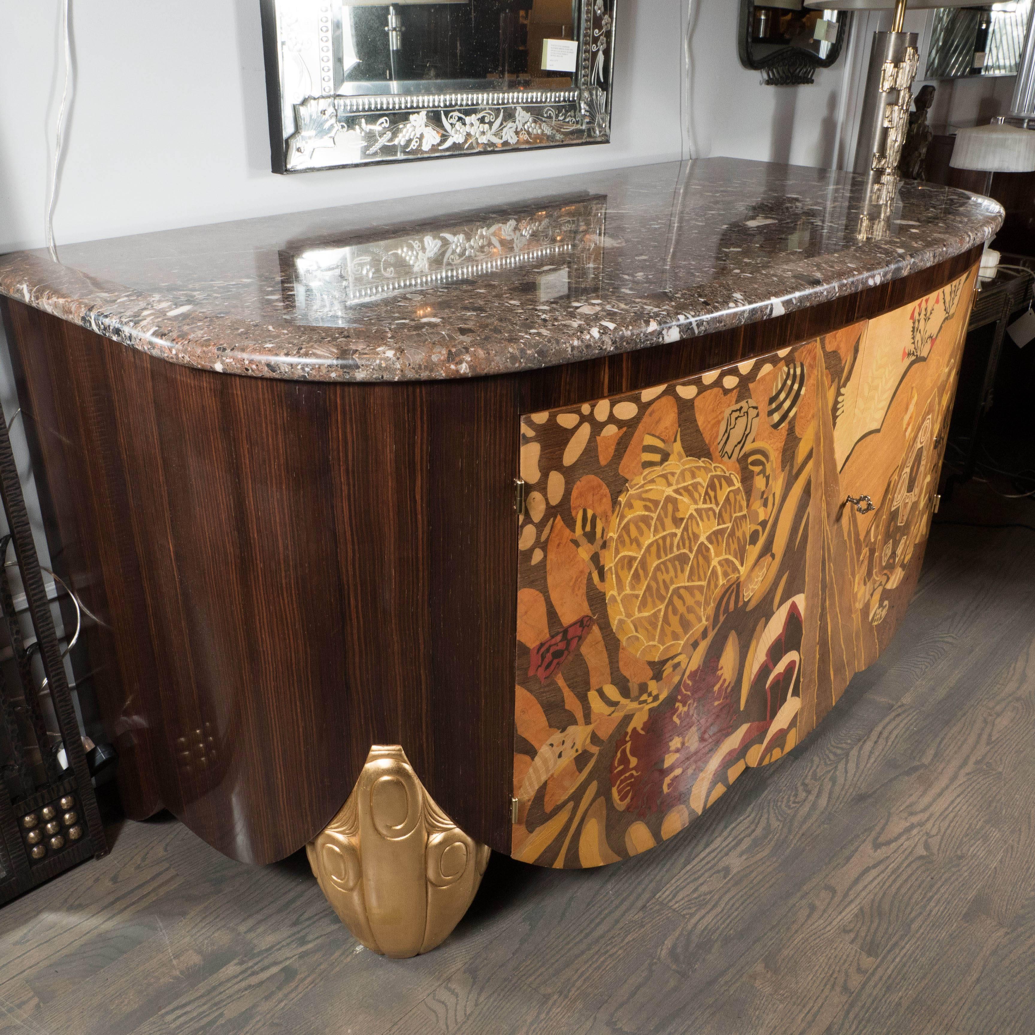 Art Deco Style Sideboard or Cabinet with Exotic Wood Inlay and Marble Top 3
