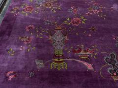Exotic Chinese Art Deco Rug in Shades of Lilac Purple and Mauve Wool, circa 1925