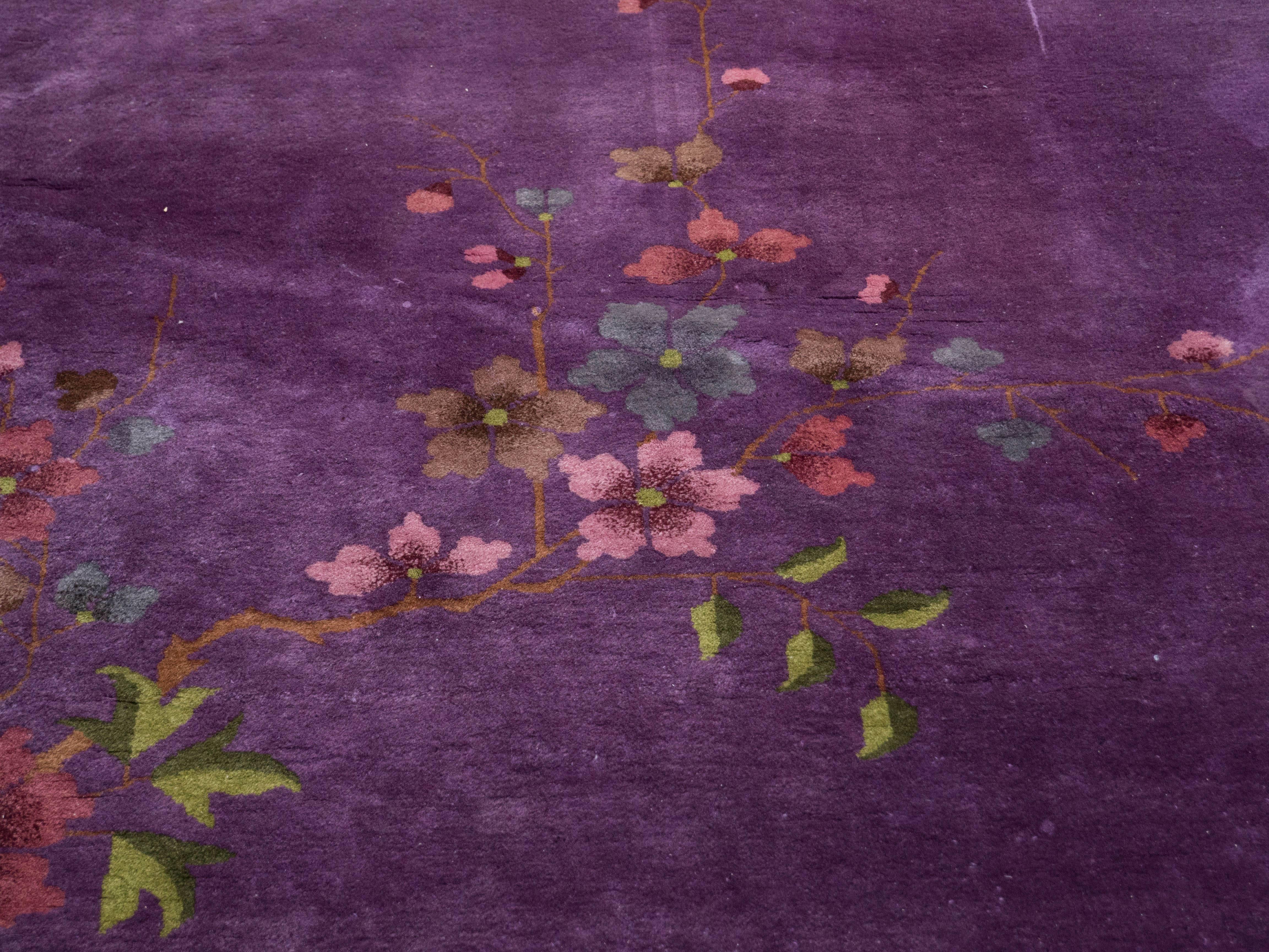 Woven Exotic Chinese Art Deco Rug in Shades of Lilac Purple and Mauve Wool, circa 1925