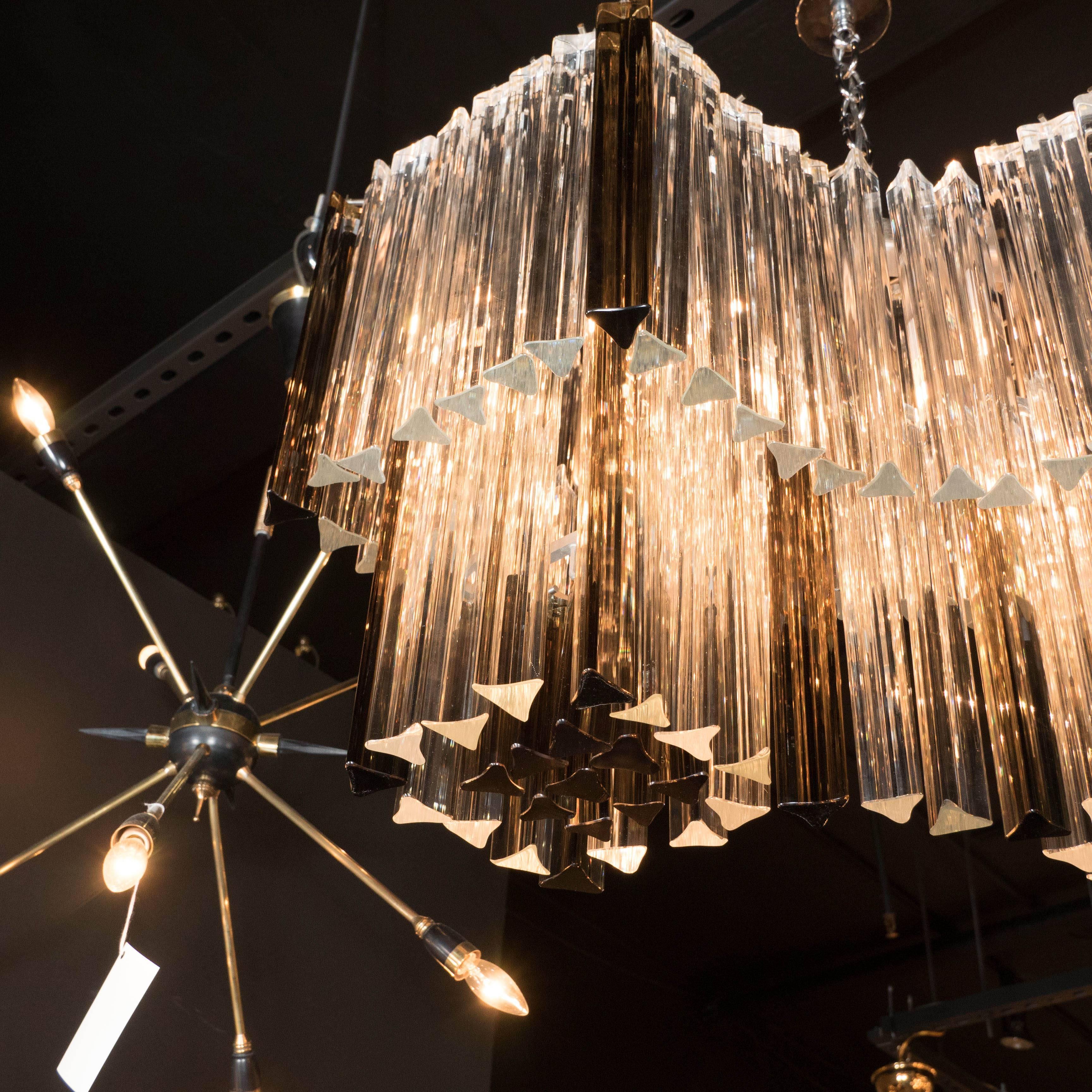 Mid-Century Modern Mid-Century Infinity Chandelier in Smoked and Clear Murano Triedre Crystals