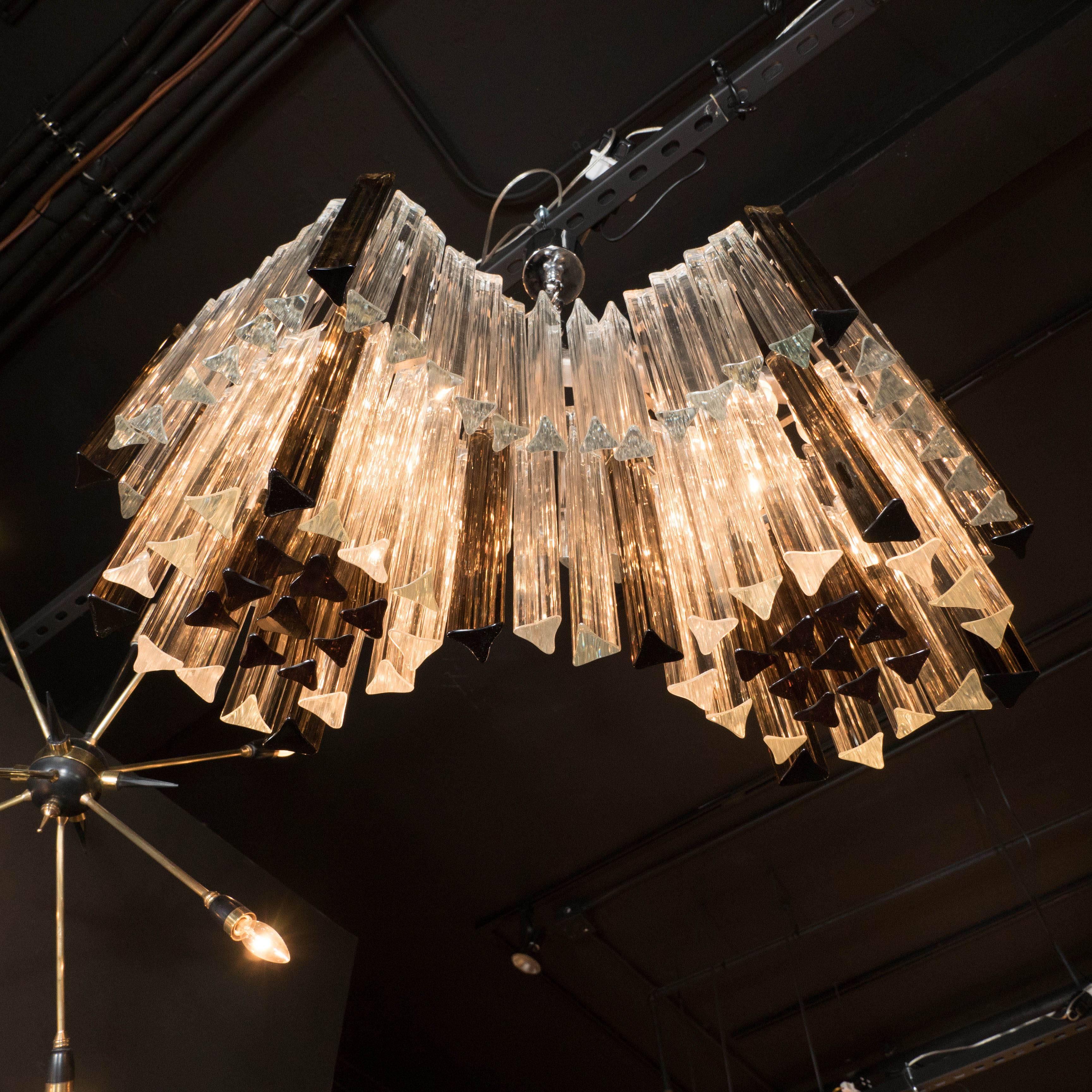 Italian Mid-Century Infinity Chandelier in Smoked and Clear Murano Triedre Crystals