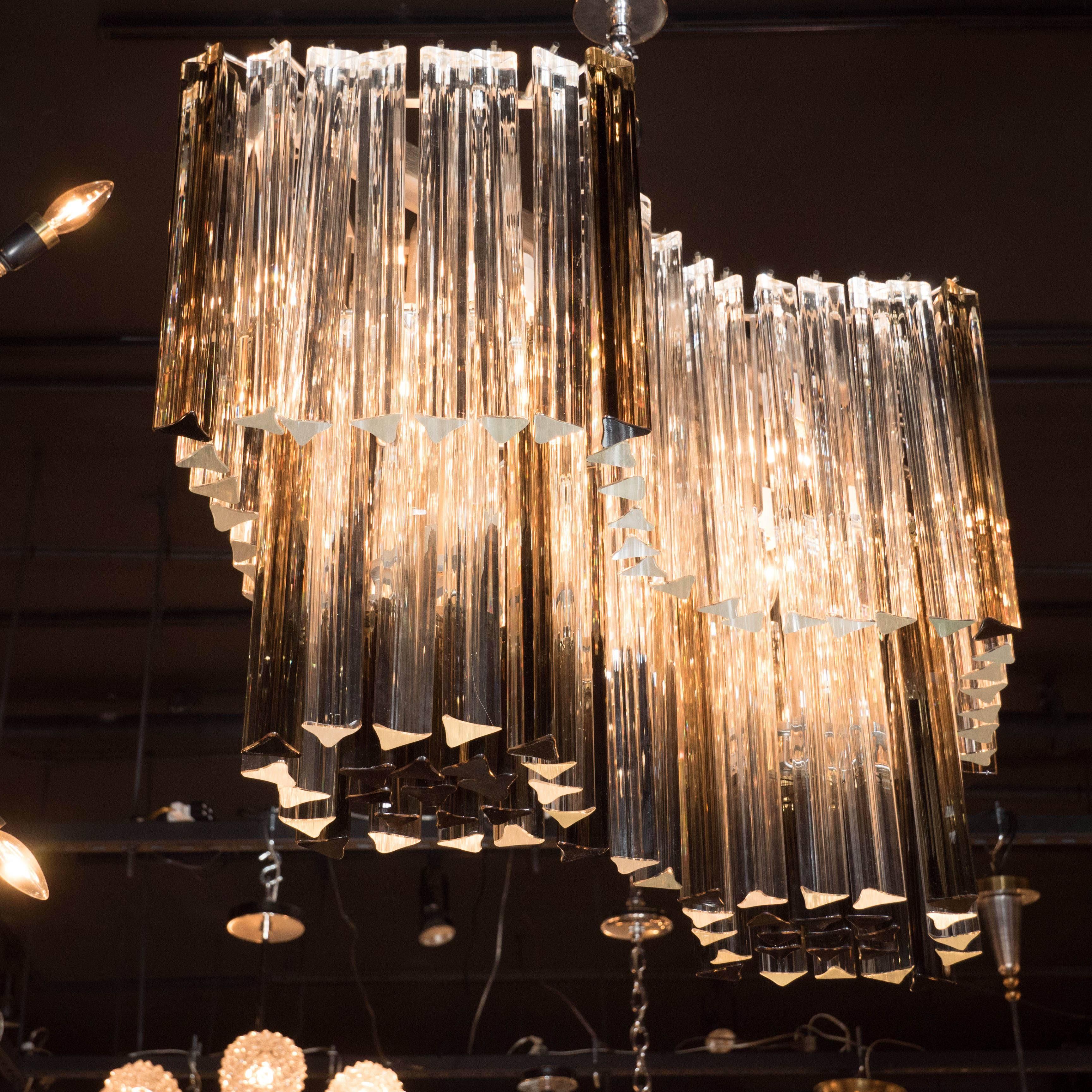 Late 20th Century Mid-Century Infinity Chandelier in Smoked and Clear Murano Triedre Crystals