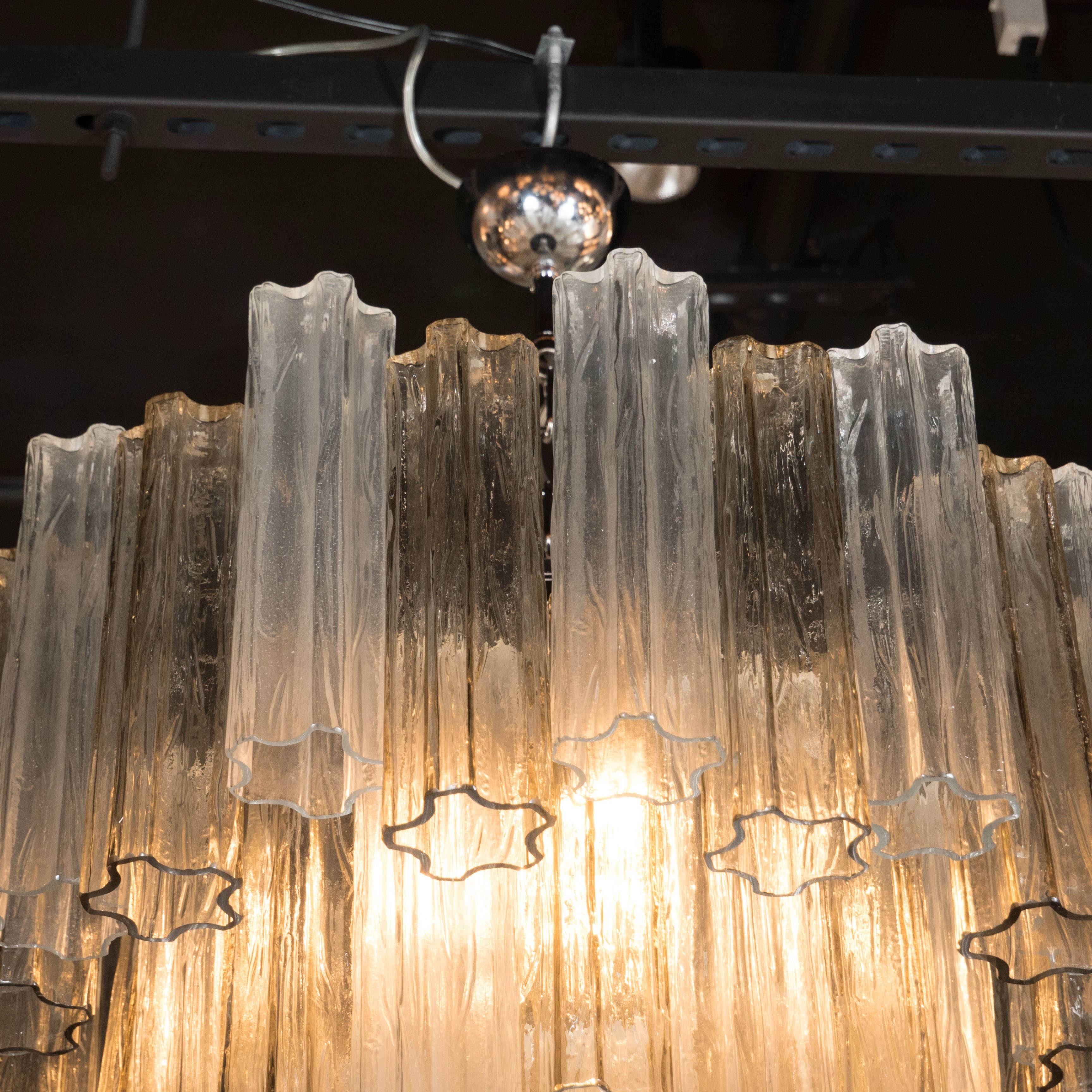 Murano Three-Tier Smoked and Clear Tronchi Chandelier with Chrome Fittings In Excellent Condition In New York, NY
