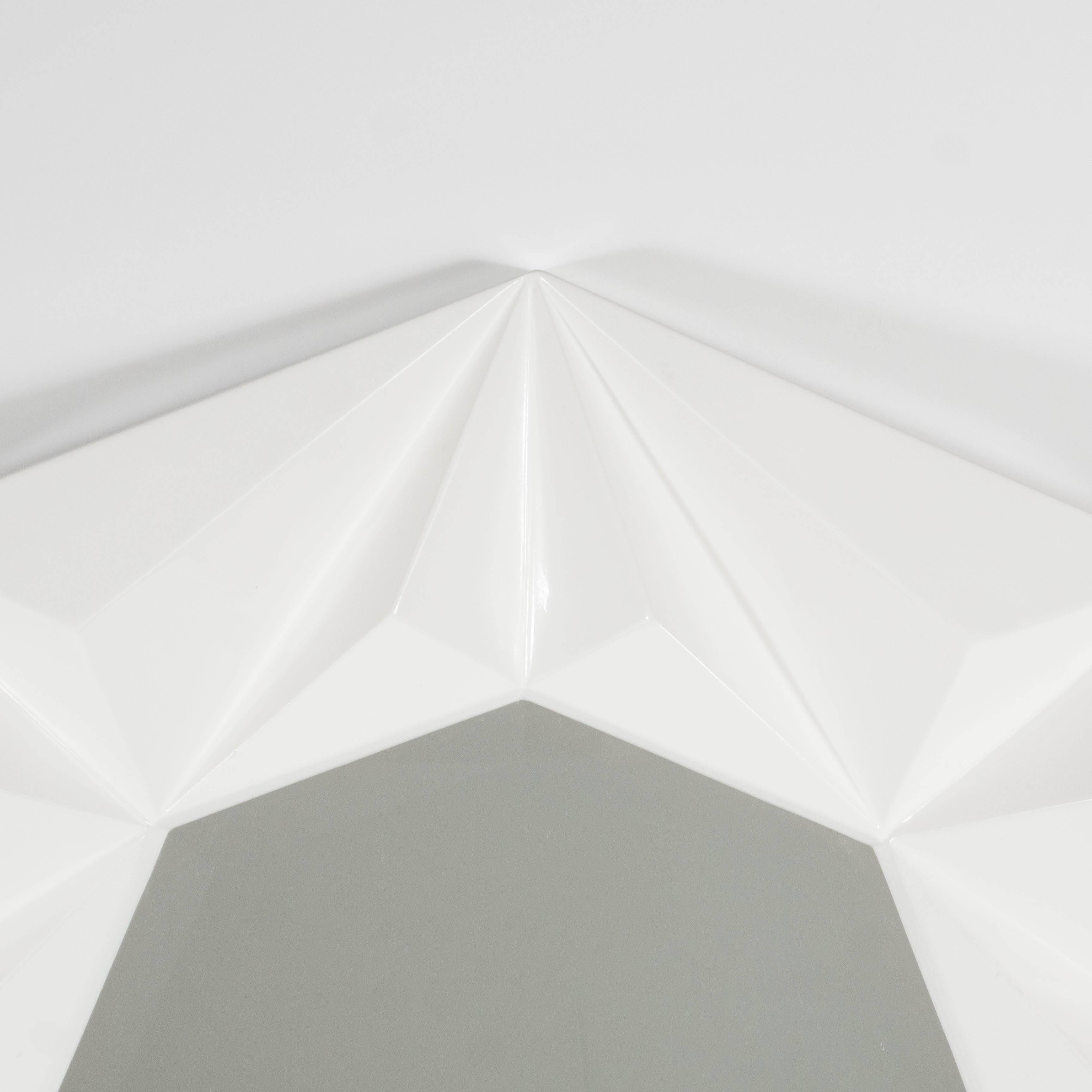 Mid-Century Modern Modernist Faceted Octagonal Mirror in White Lacquer