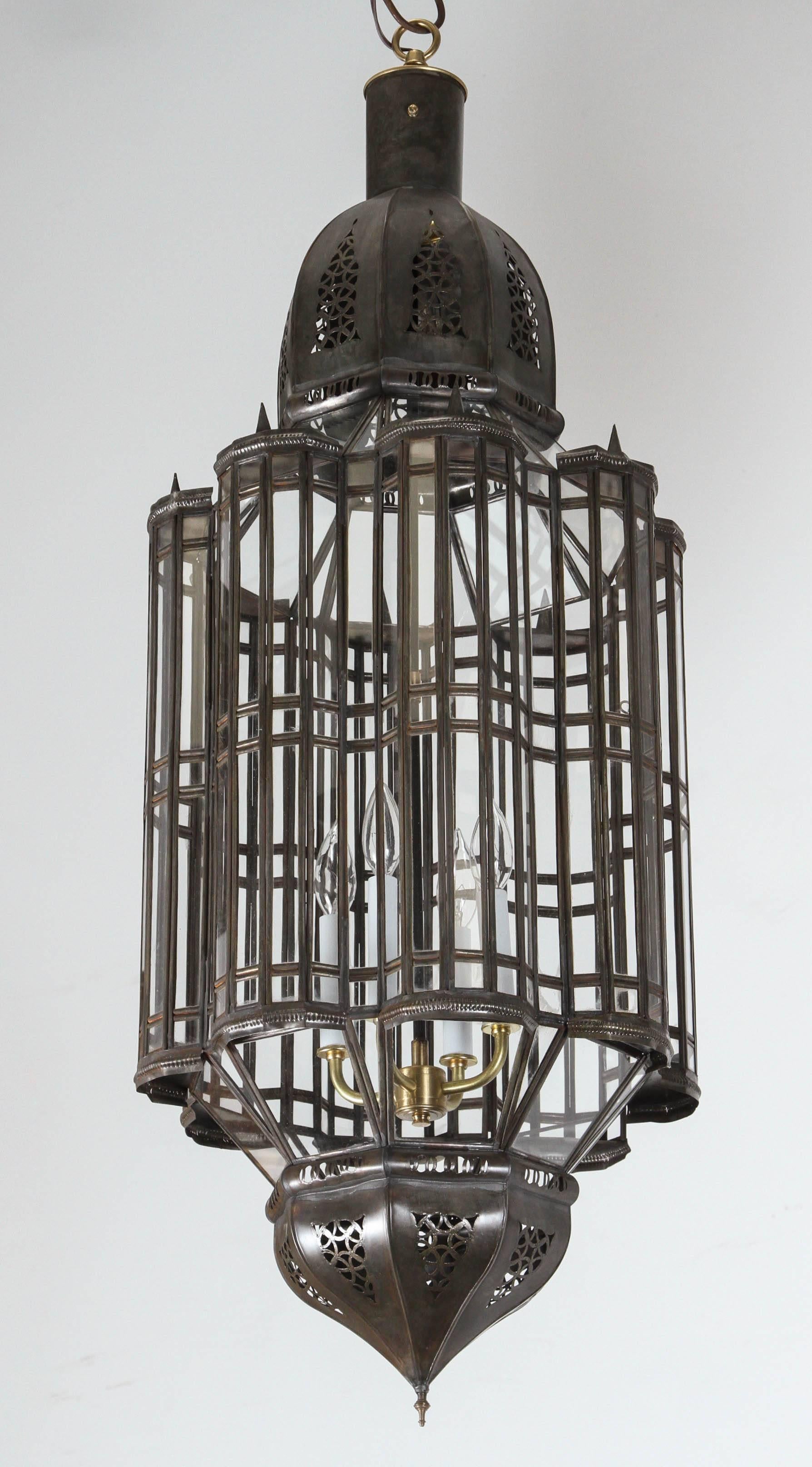 Large-Scale Moroccan Moorish Pendant Chandelier, Metal and Clear Glass 1