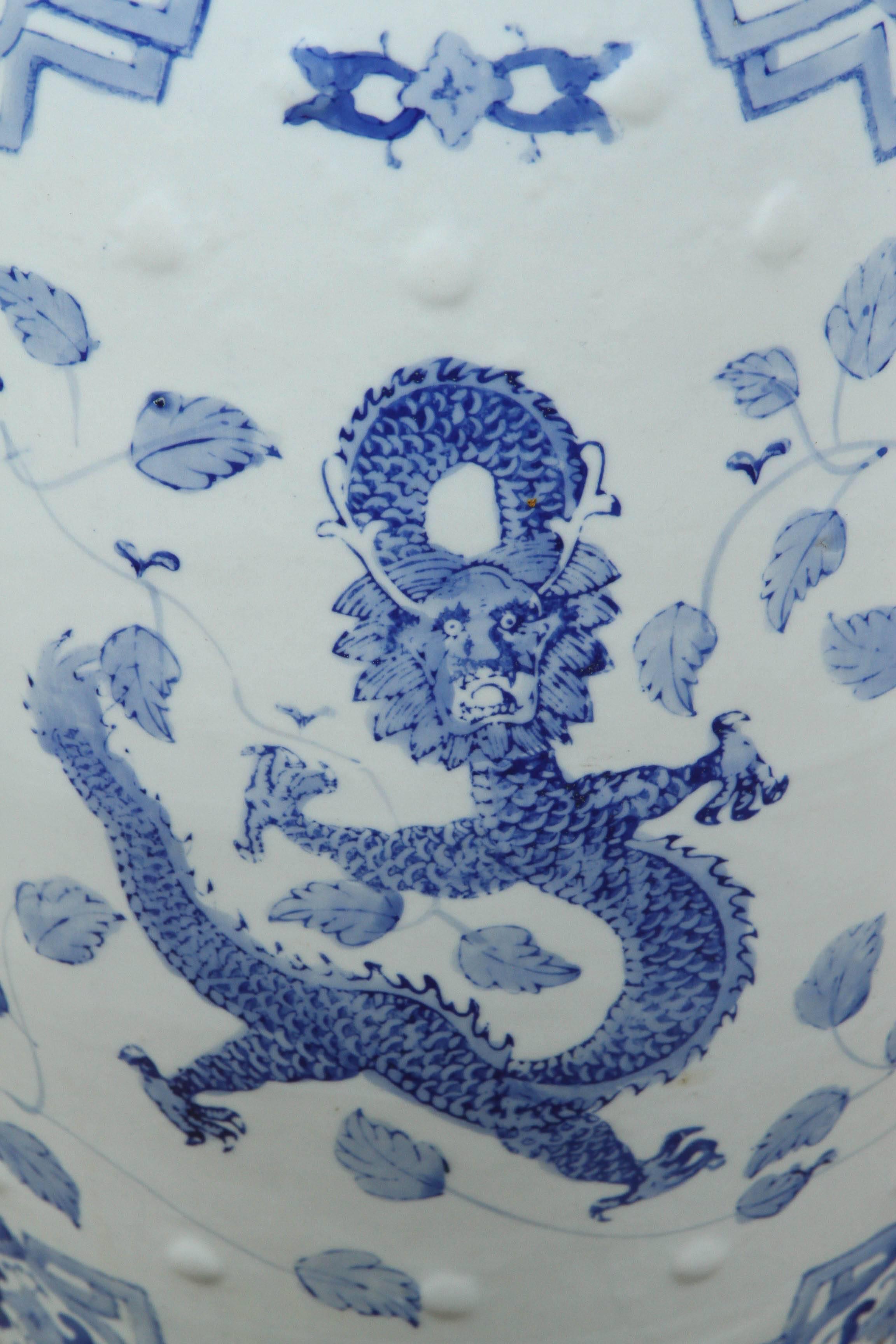 Hand-Painted White and Blue Chinese Ceramic Garden Stool