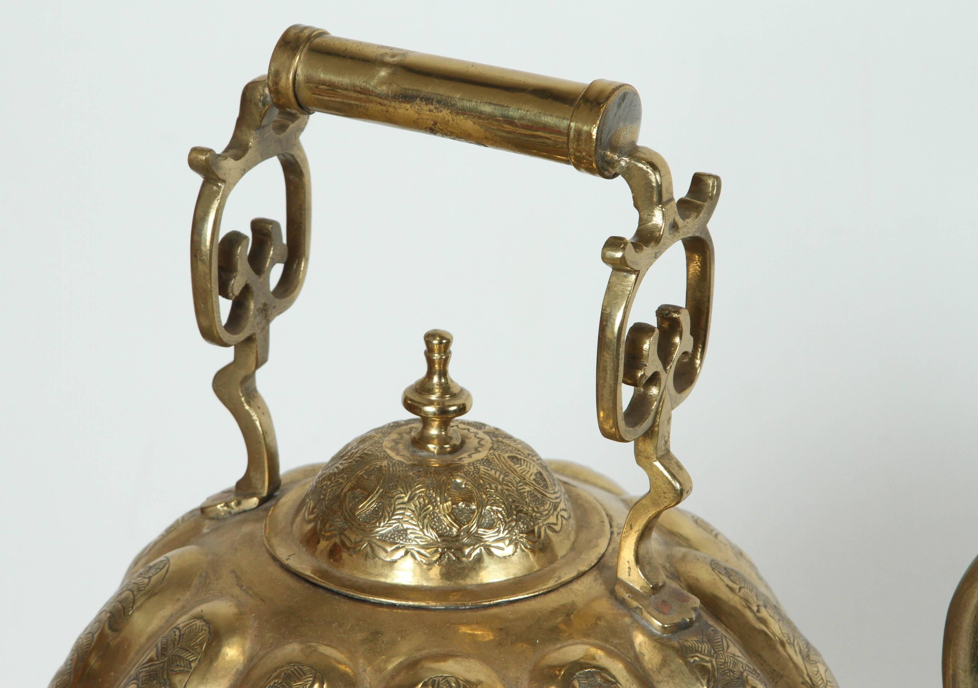 Moroccan Brass Tea Kettle on Stand Handcrafted in Fez Morocco For Sale 3