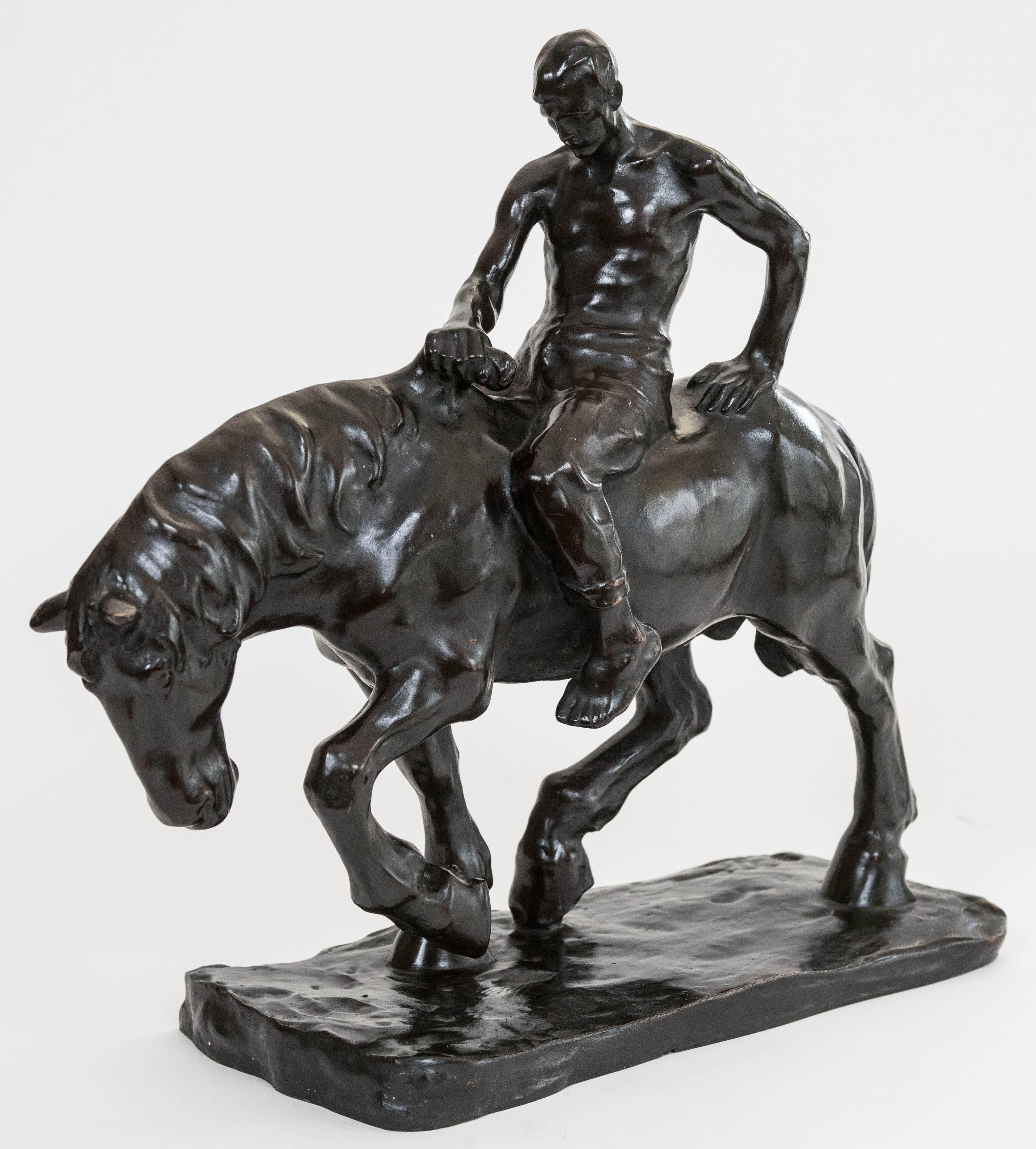 Late 19th Century Julius Obst Bronze Sculpture Cavalier