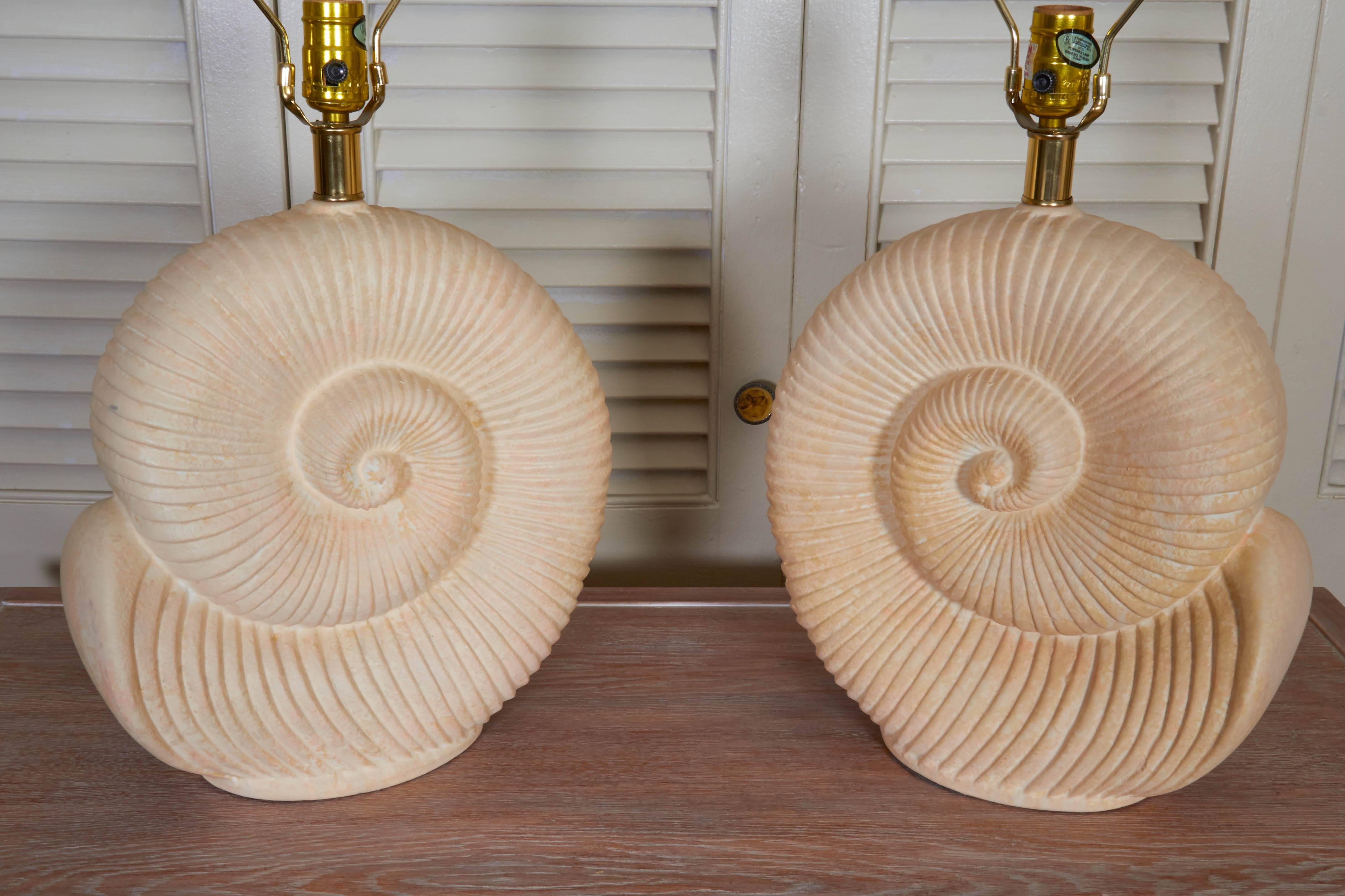 Pair of Plaster Nautilus Shell Lamps in the Style of Jean-Charles Moreux In Excellent Condition In New York, NY