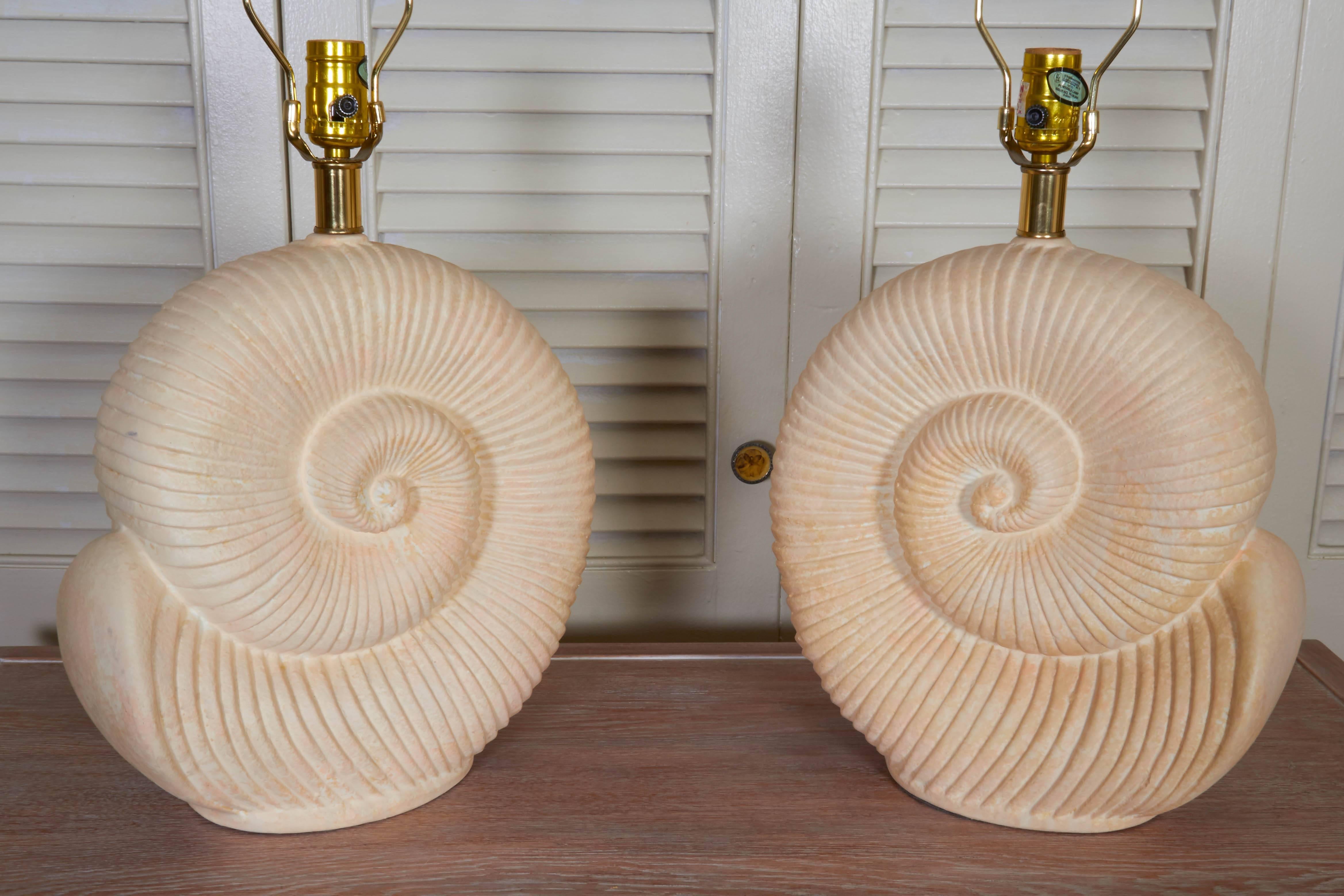 Late 20th Century Pair of Plaster Nautilus Shell Lamps in the Style of Jean-Charles Moreux