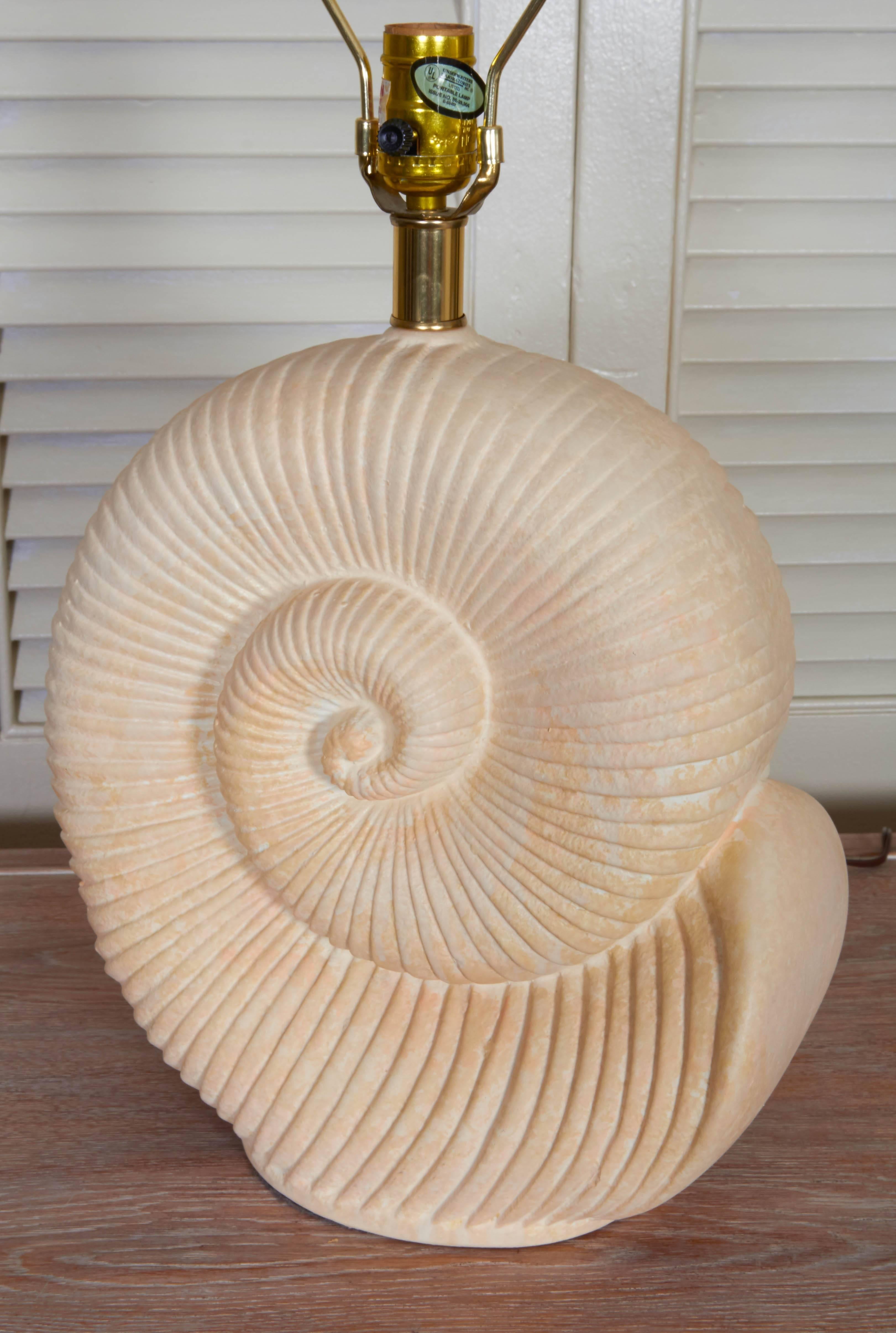 Pair of Plaster Nautilus Shell Lamps in the Style of Jean-Charles Moreux 1