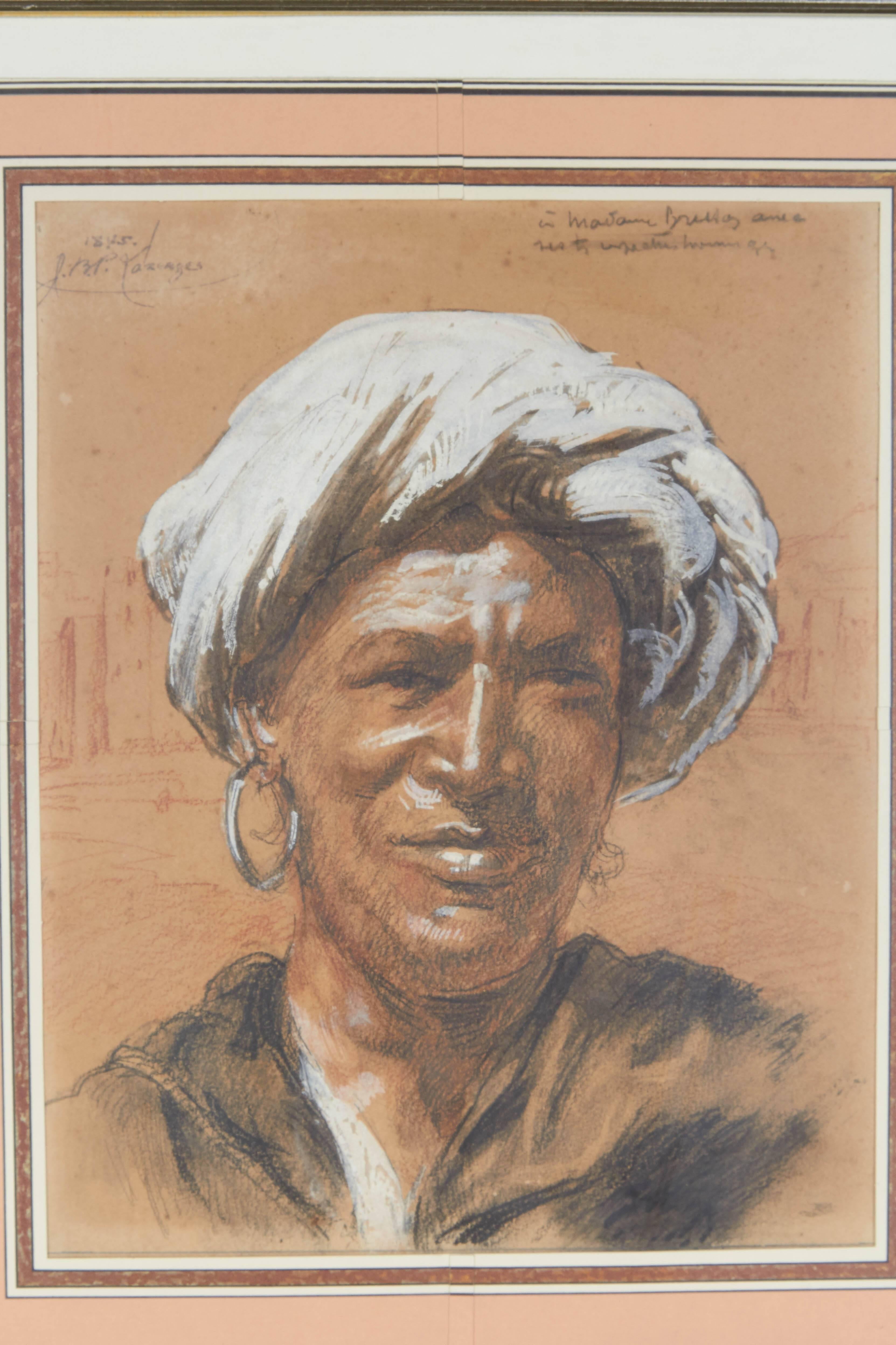 Paper Portrait of Man in Turban with Earring by Jean-Baptiste Paul Lazerges