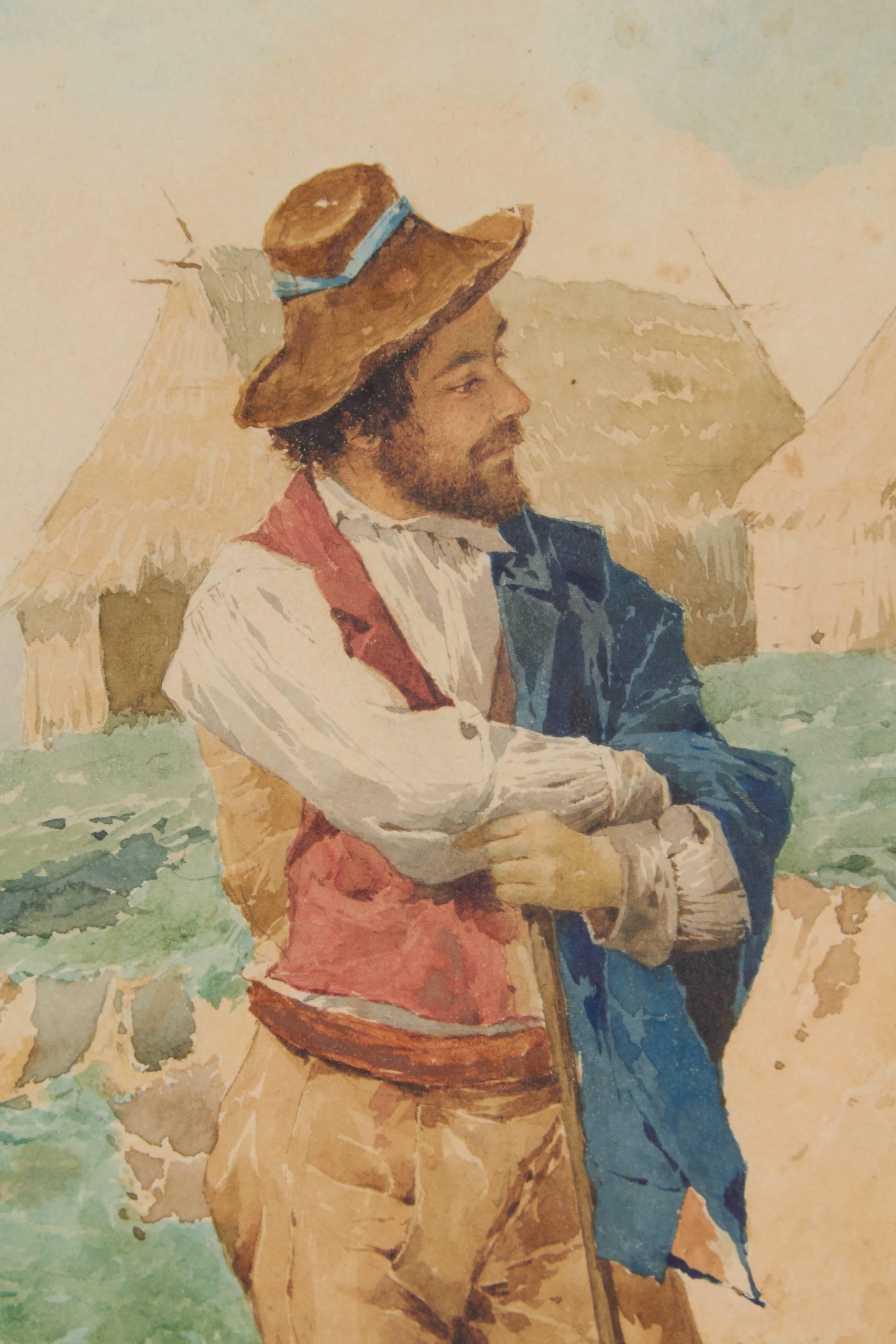 Filippo Indoni Watercolor of Country Young Man 2