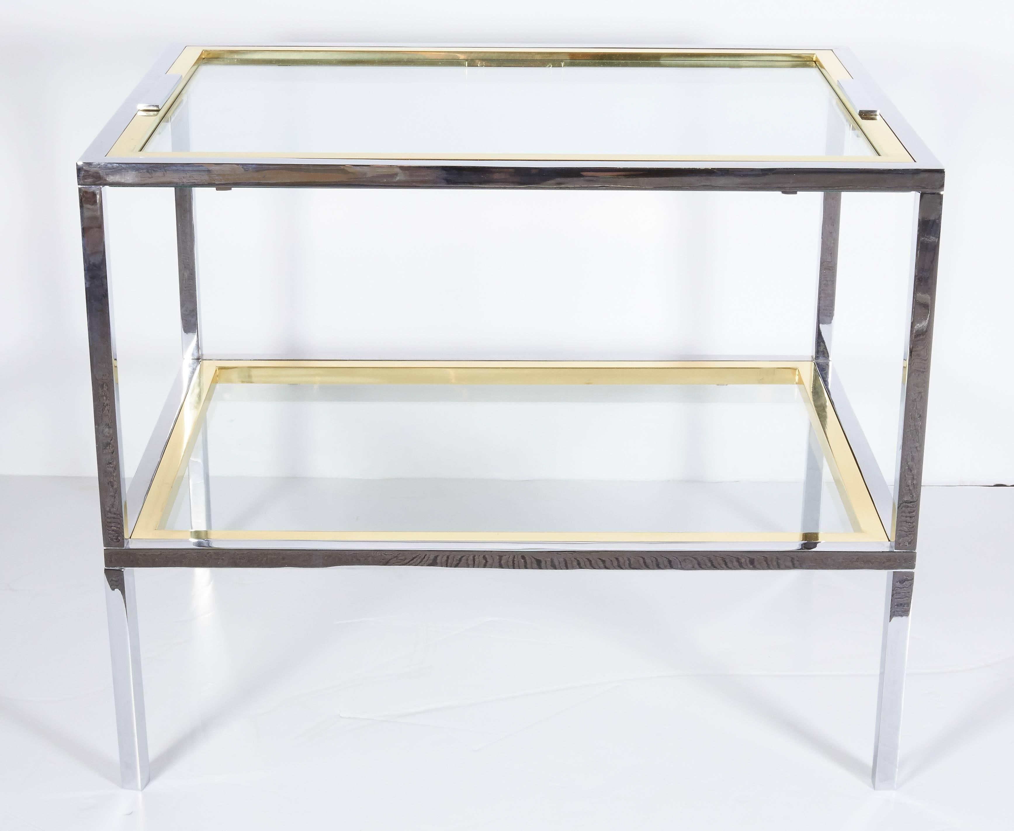 Mid-Century Modern 1970s Modern Italian Chrome, Brass and Glass Tray Table For Sale