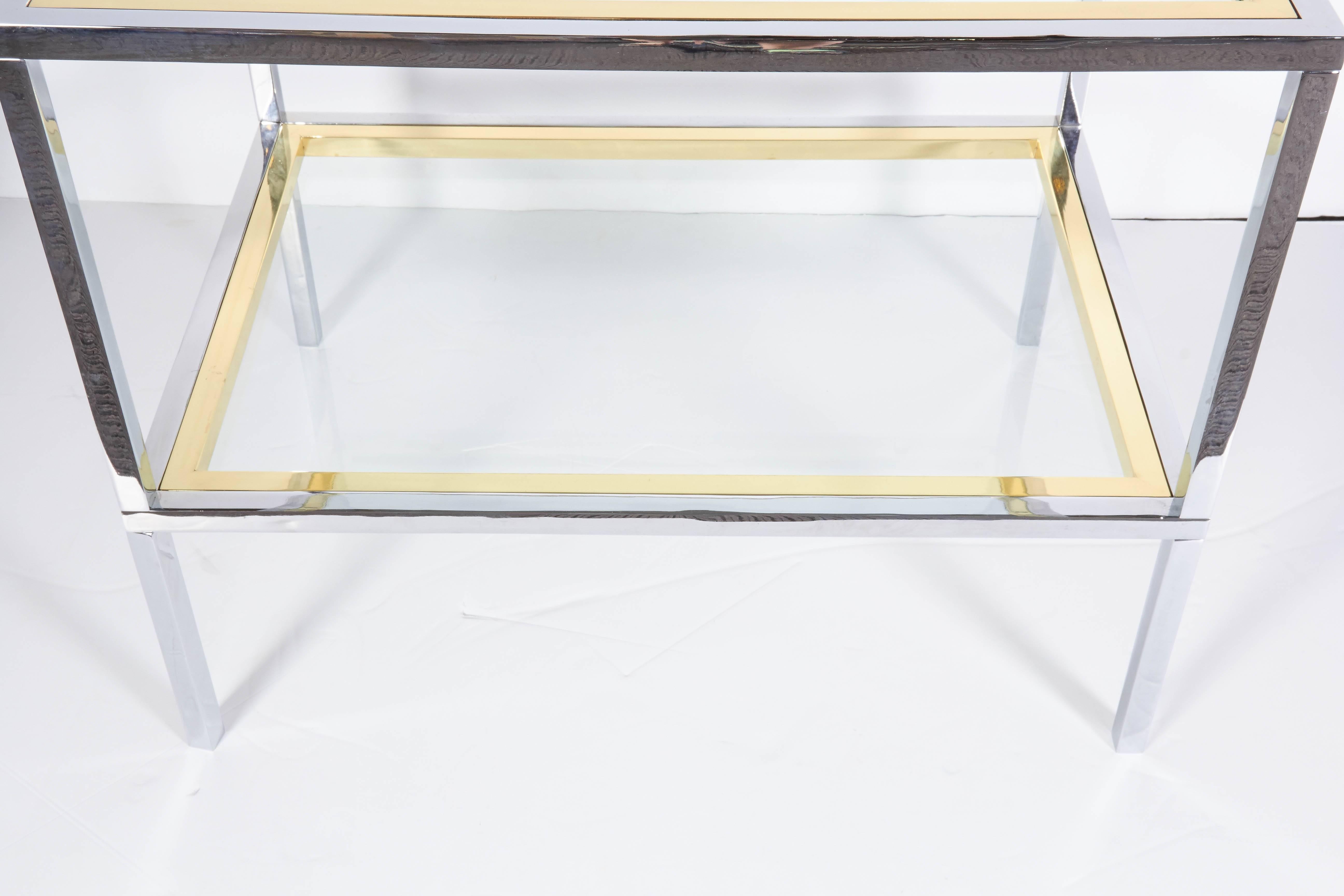1970s Modern Italian Chrome, Brass and Glass Tray Table In Good Condition For Sale In New York, NY
