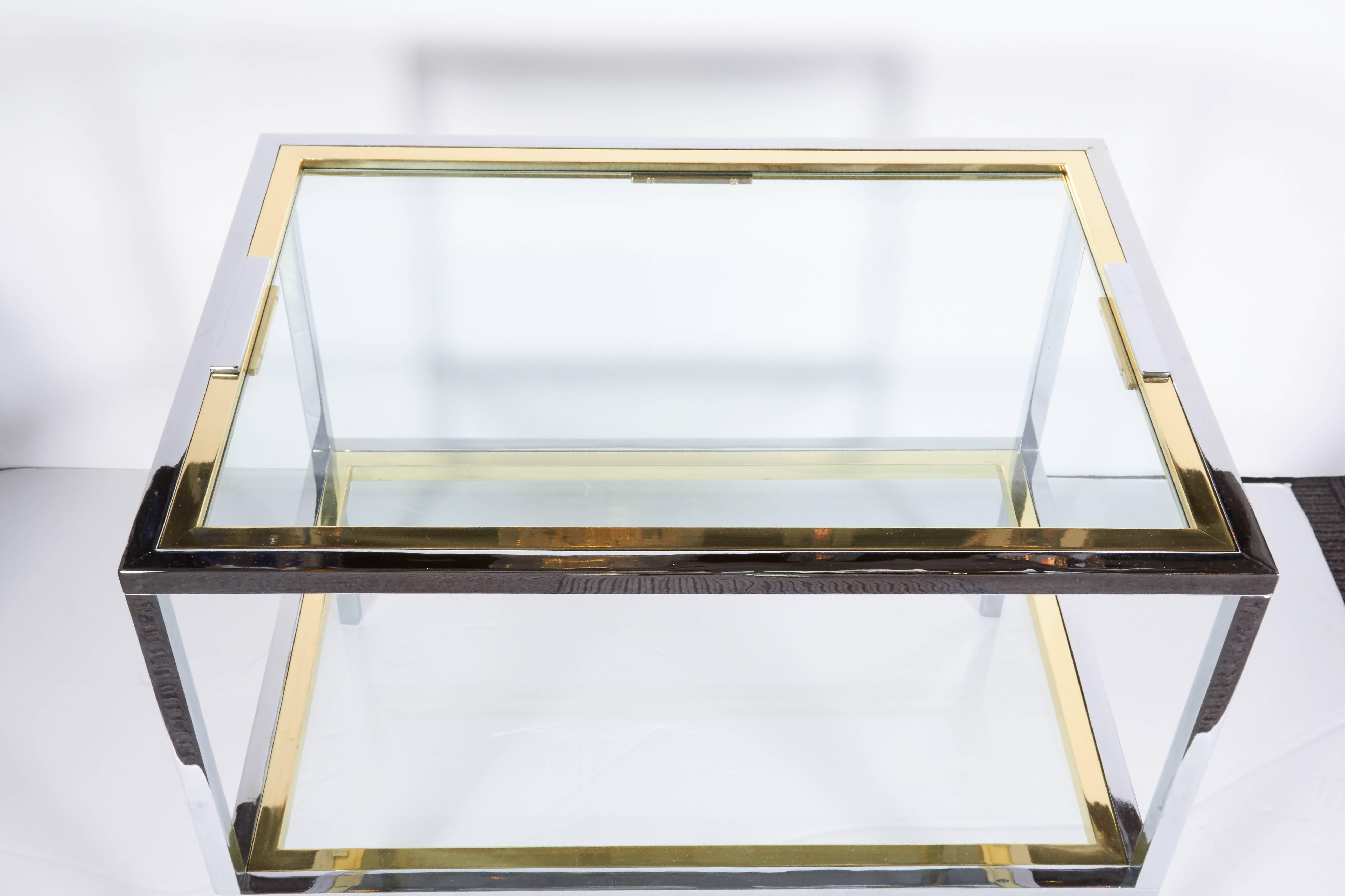 Late 20th Century 1970s Modern Italian Chrome, Brass and Glass Tray Table For Sale