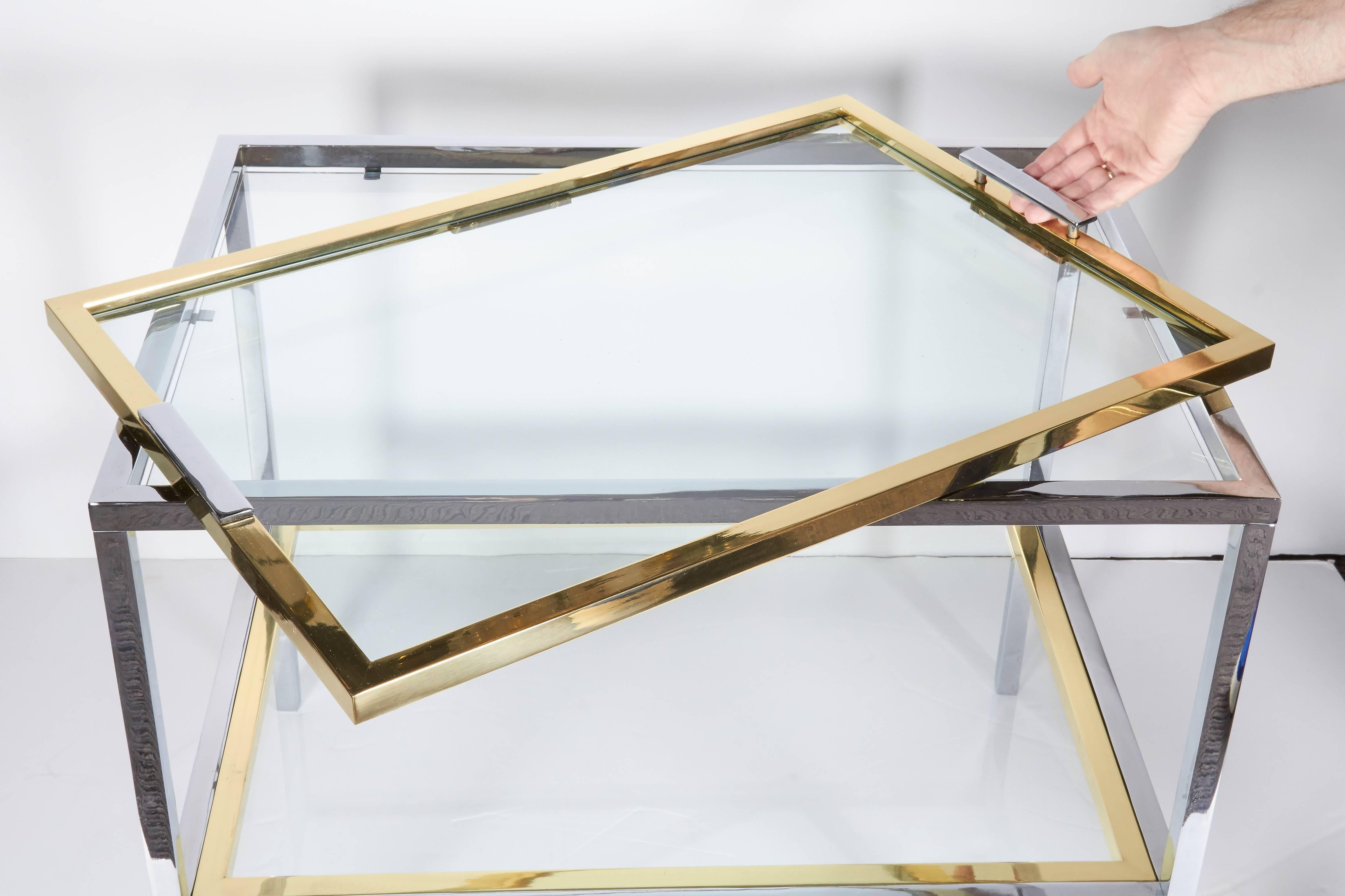 1970s Modern Italian Chrome, Brass and Glass Tray Table For Sale 2