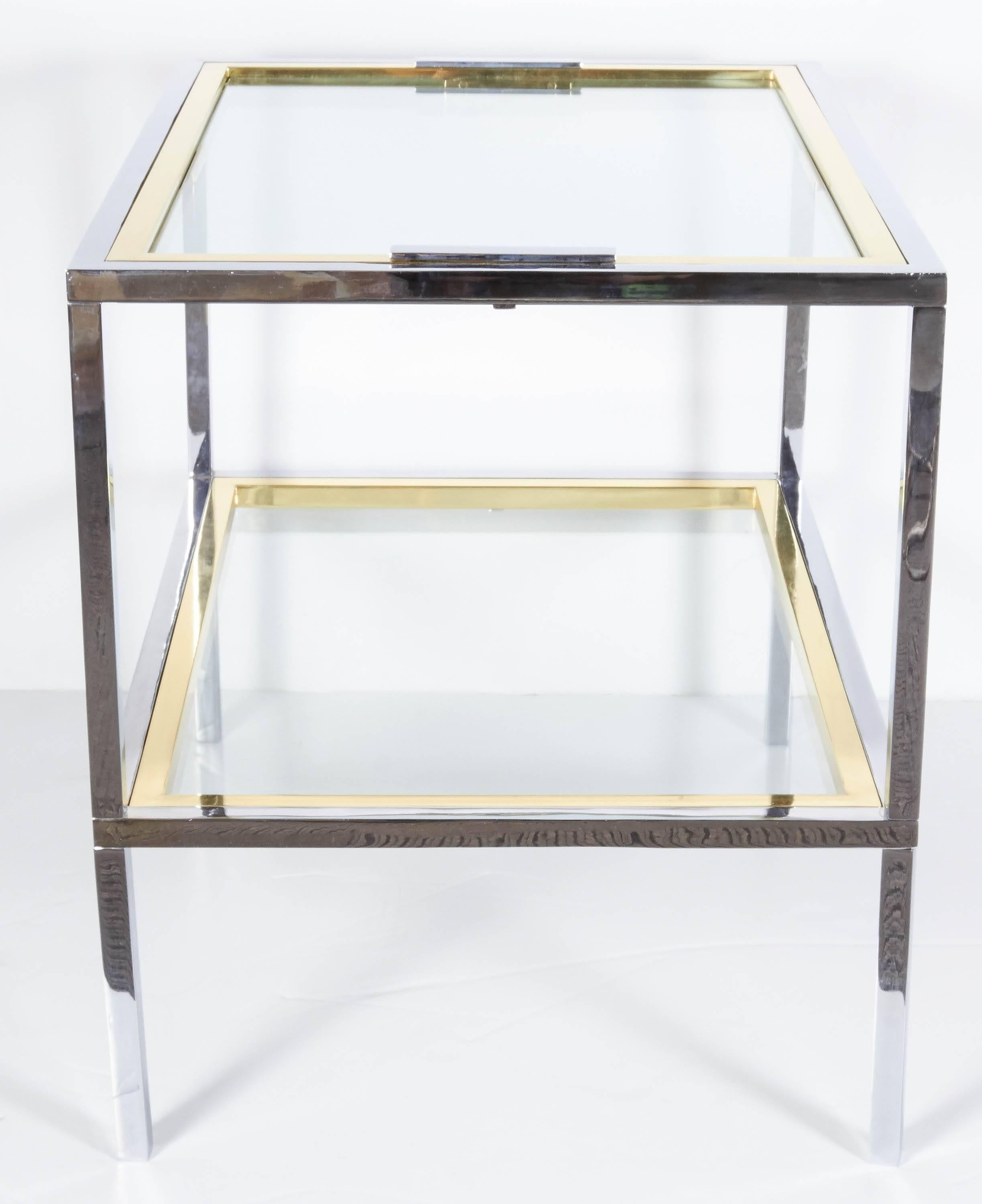1970s Modern Italian Chrome, Brass and Glass Tray Table For Sale 3