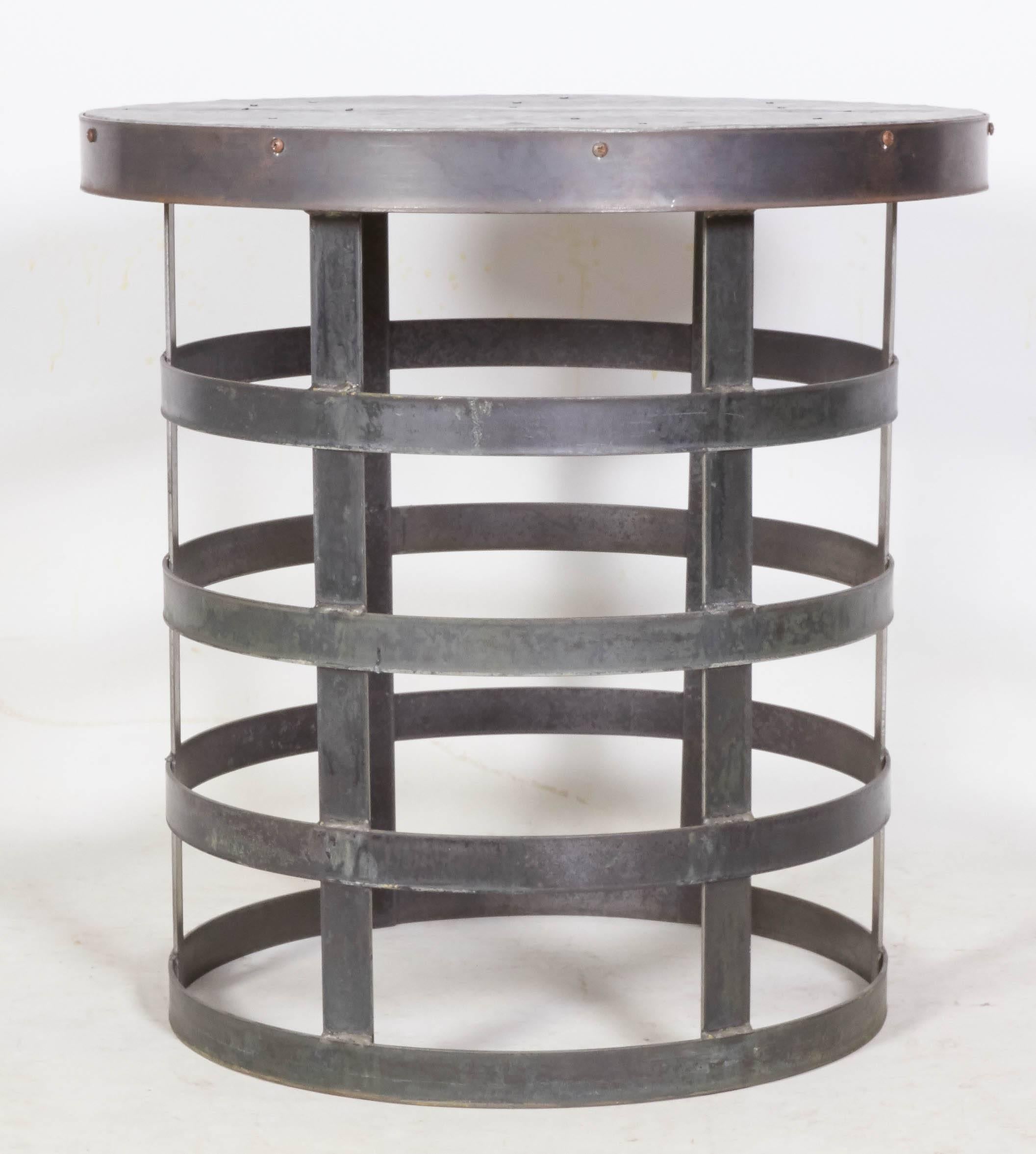 American Pair of Rustic Tables Crafted in Galvanized Zinc