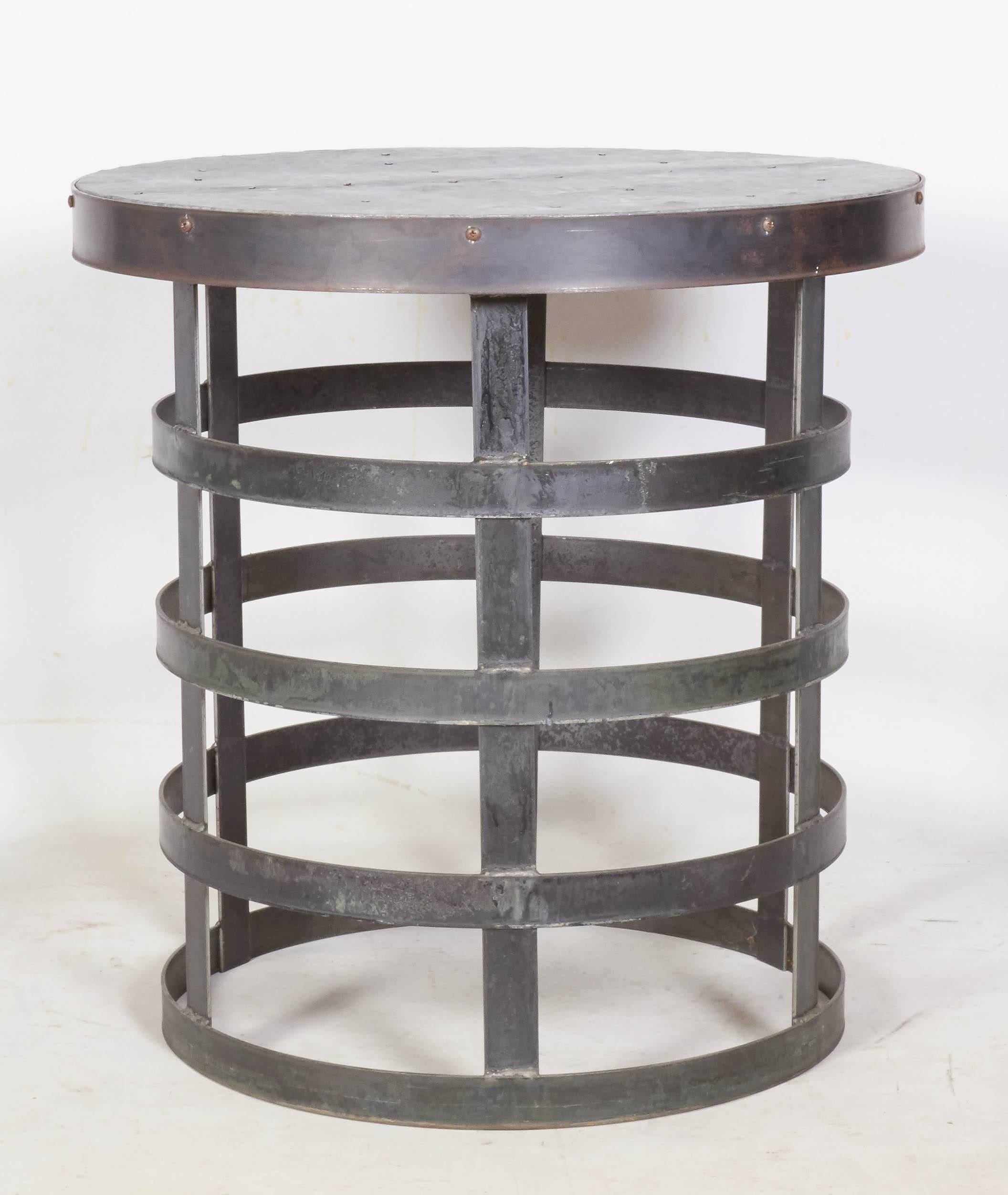 Pair of Rustic Tables Crafted in Galvanized Zinc In Good Condition In New York, NY