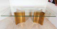 Double Brass Pedestal Dining Table by Mastercraft