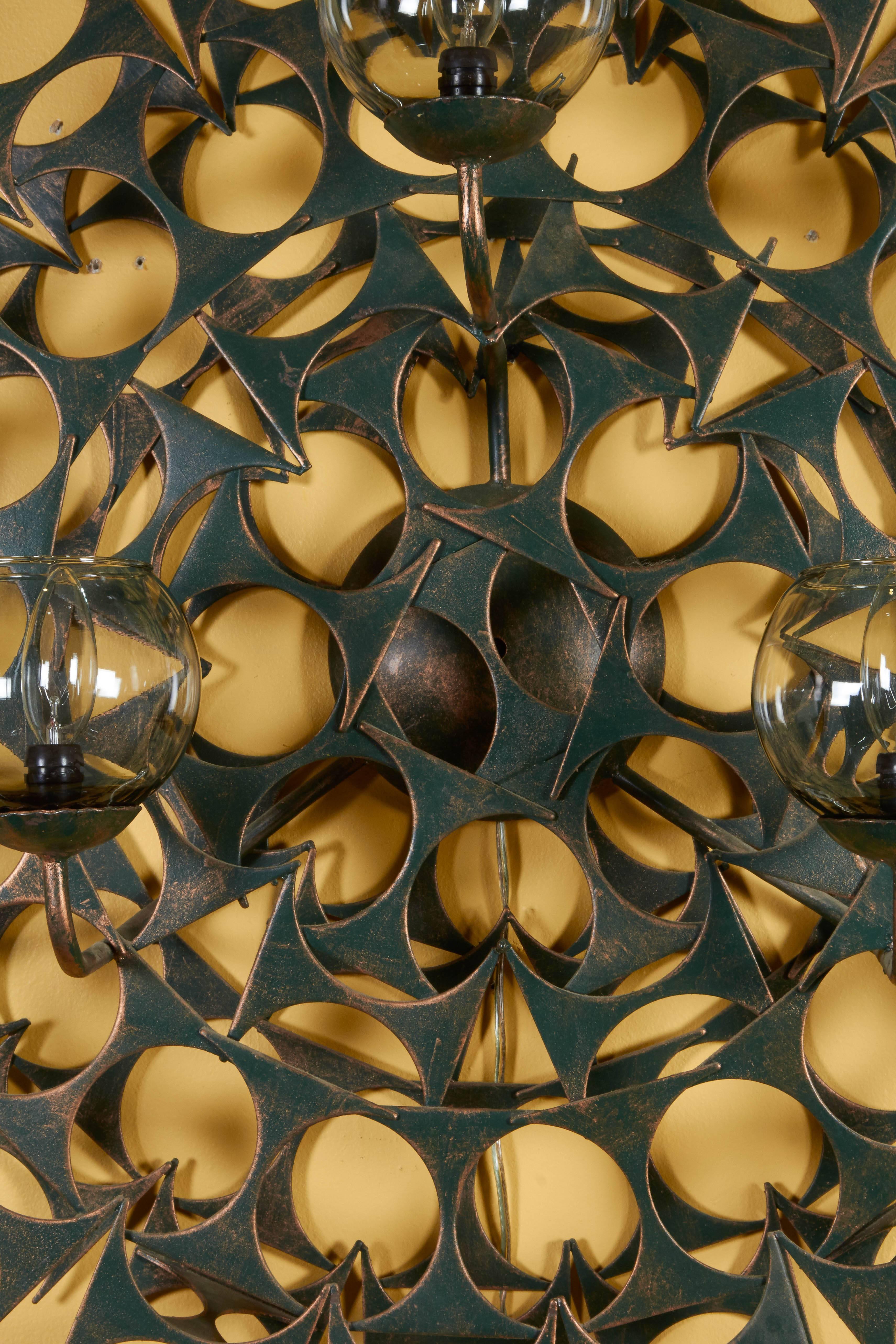 American Impressive Pair of Sunburst Wall Sculpture Sconces by Marc Weinstein For Sale