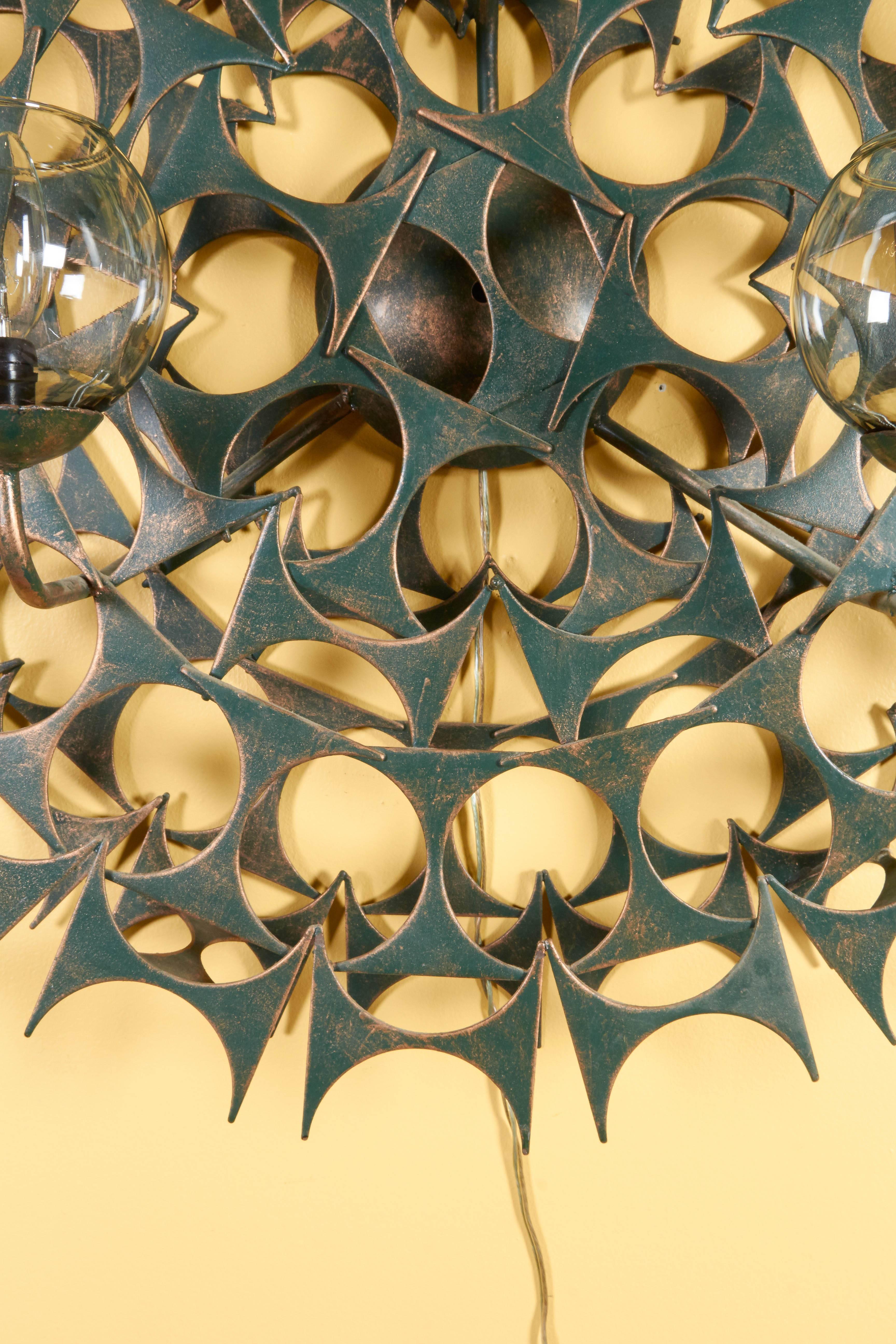 Impressive Pair of Sunburst Wall Sculpture Sconces by Marc Weinstein For Sale 3