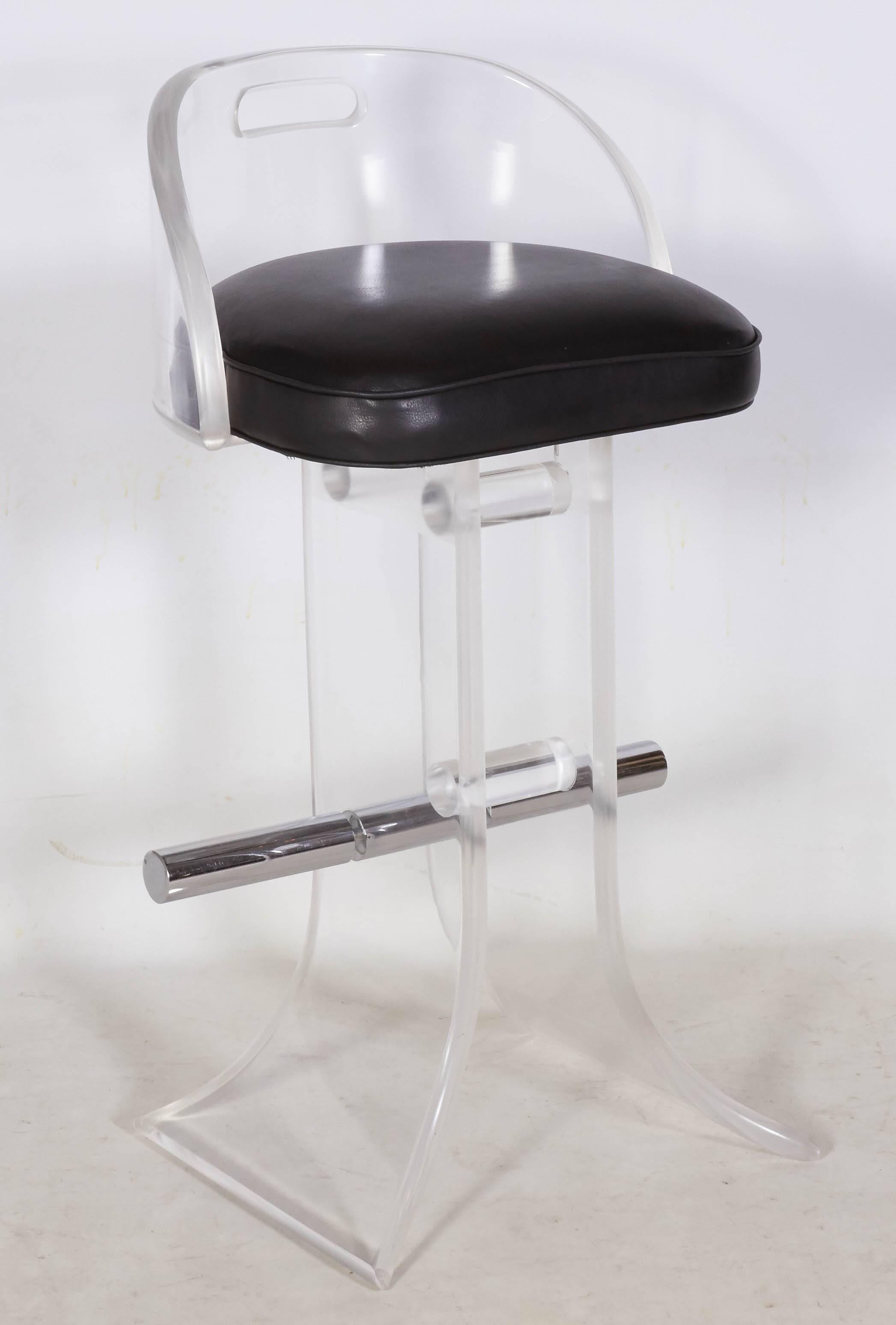 American Pair of Lucite Bar Stools by Charles Hollis Jones