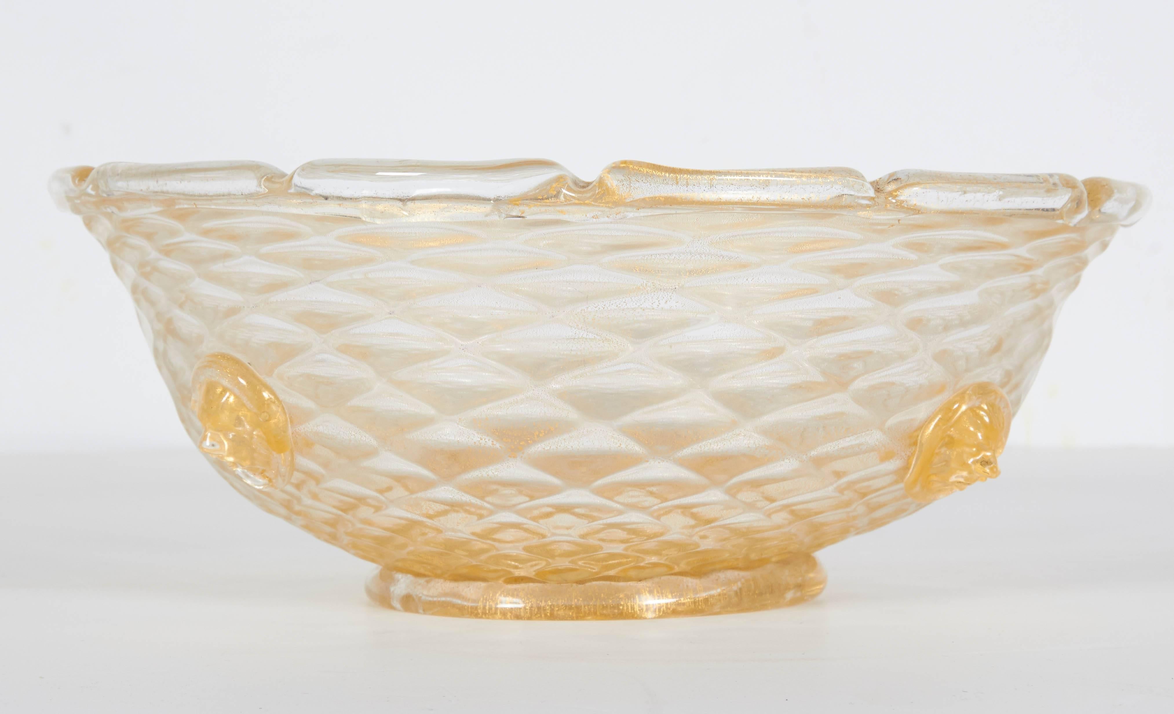 Art glass bowl with a lovely form, ornate detailing and swirls of gold dust inclusions worked into the glass. Quite nice! Please contact for location. 