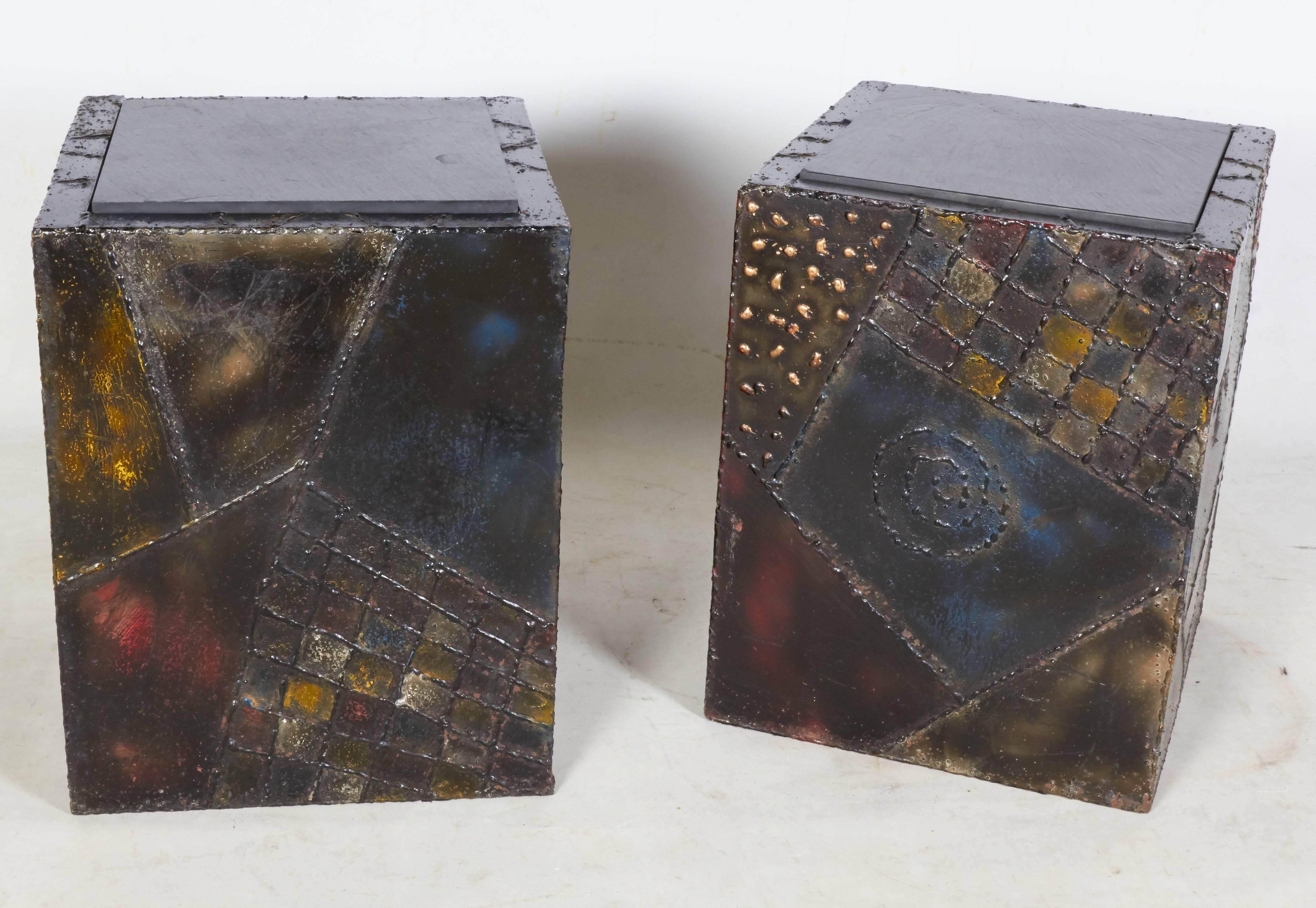 American Pair of Paul Evans Welded Polychromed End Tables, 1968