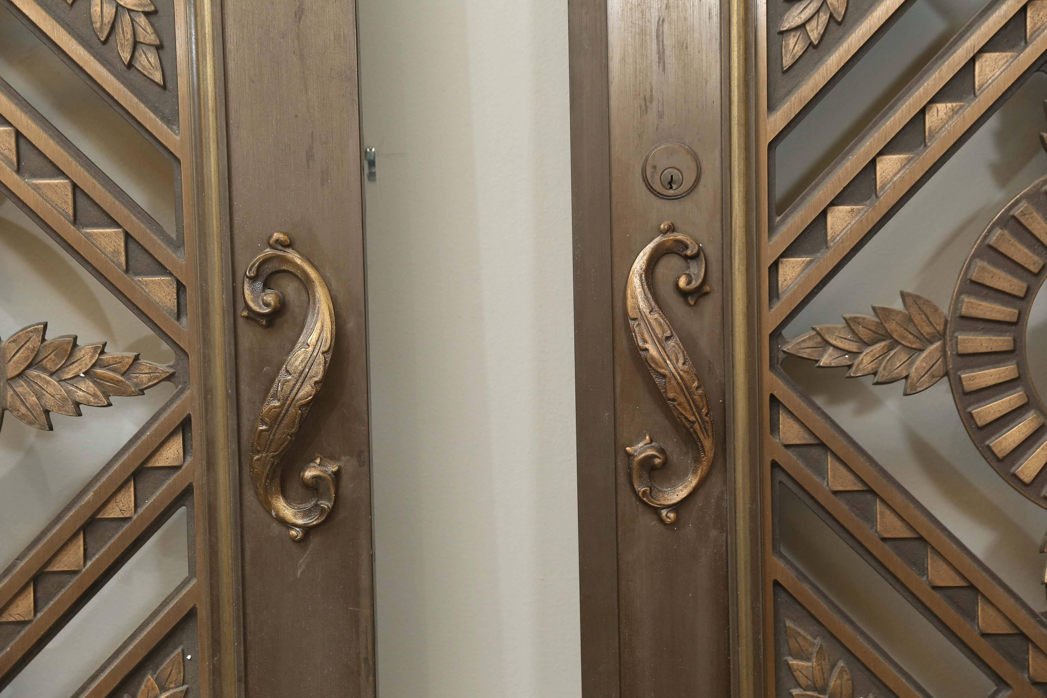 Two French Art Deco Bronze/Copper Doors In Good Condition In Houston, TX