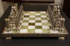 German Jewel-Encrusted Sterling Silver Chess Set