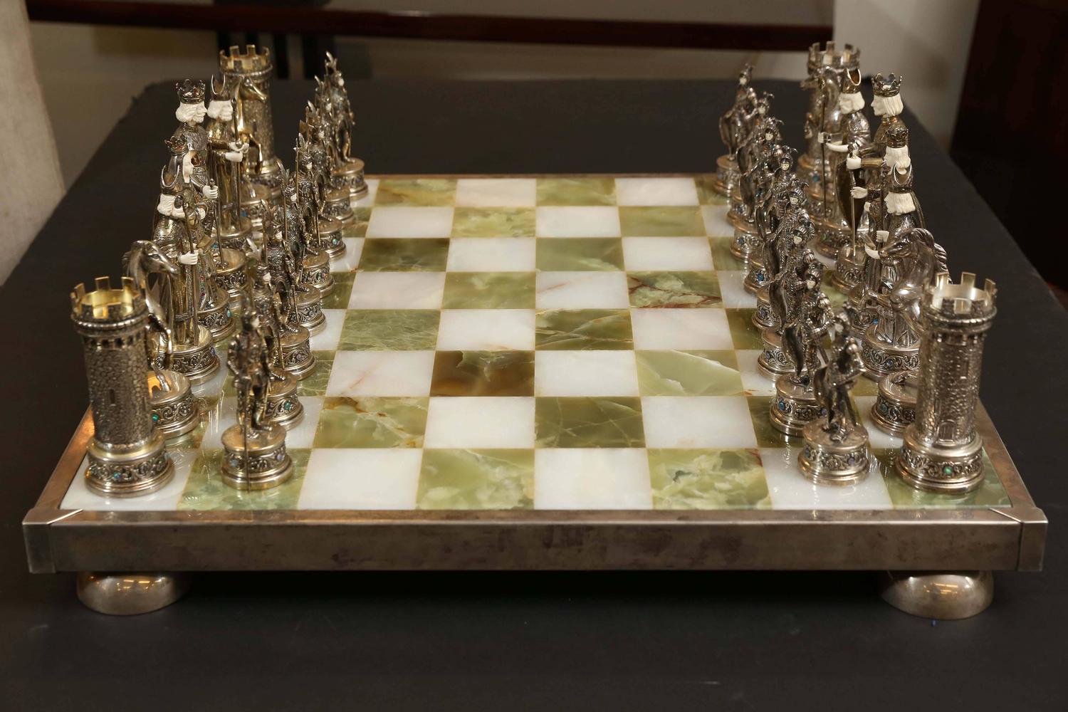 German JewelEncrusted Sterling Silver Chess Set For Sale at 1stdibs