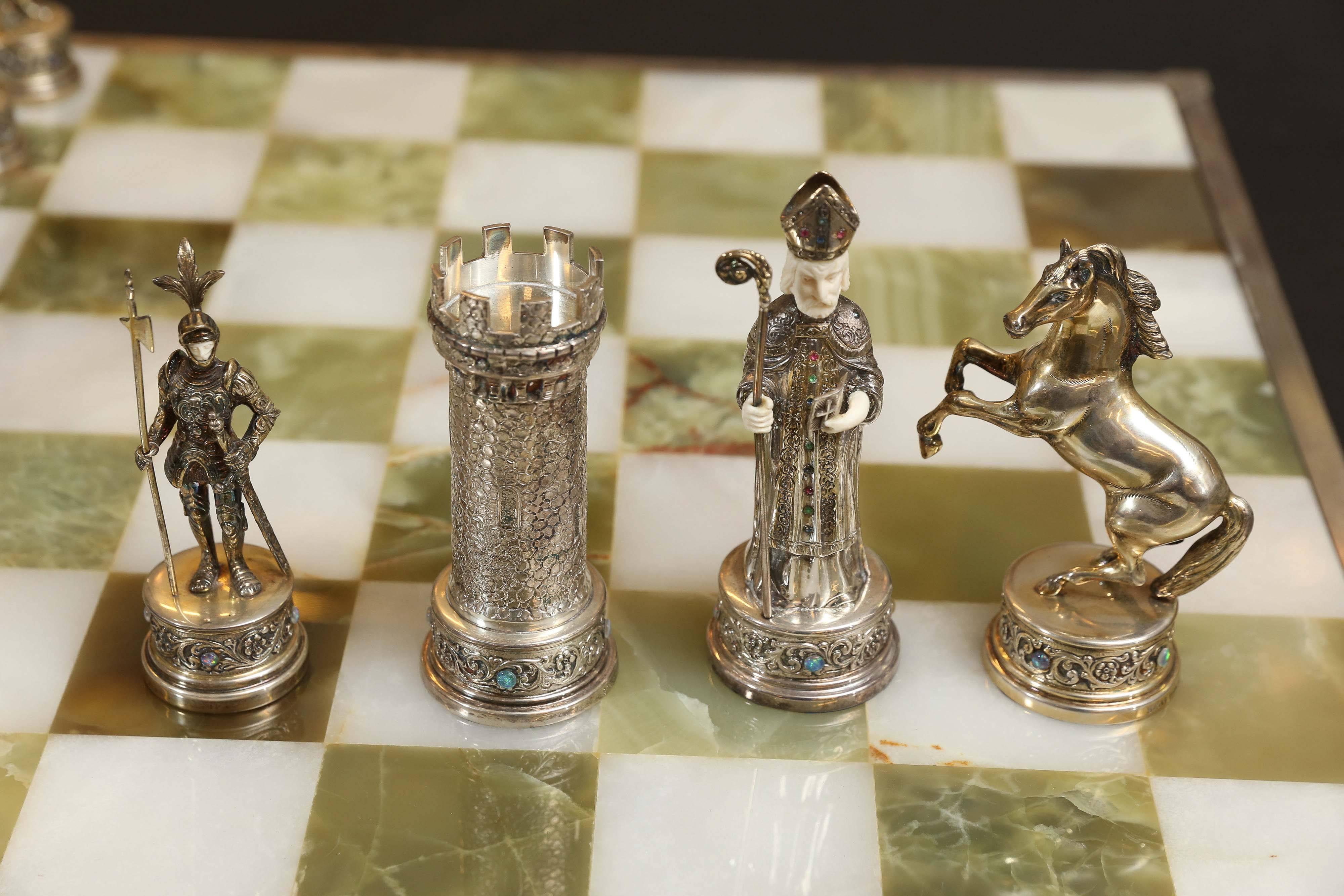 Other German Jewel-Encrusted Sterling Silver Chess Set