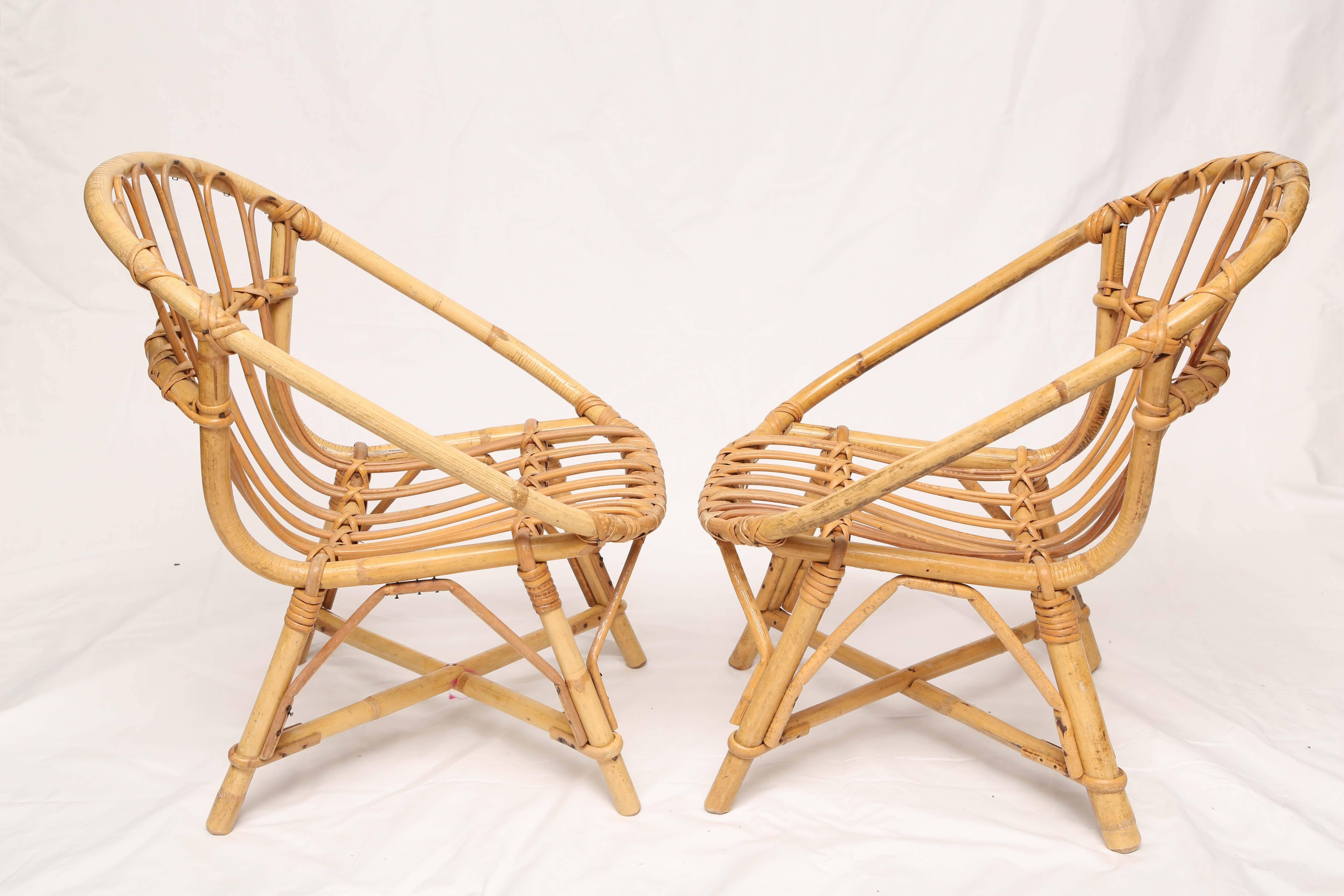 Pair of French  Sweat Vintage Bamboo Child Chairs In Excellent Condition In West Palm Beach, FL