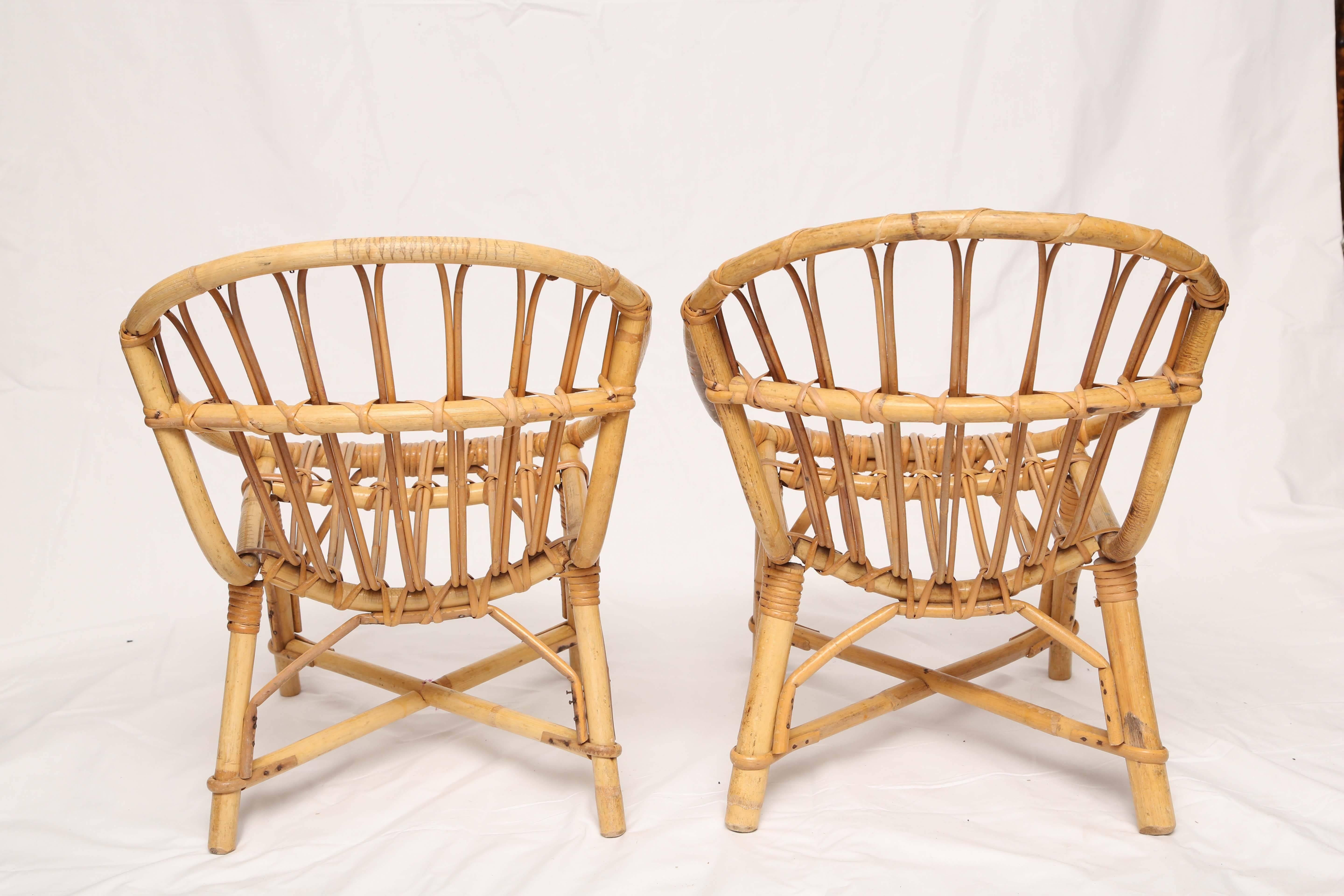 Mid-20th Century Pair of French  Sweat Vintage Bamboo Child Chairs