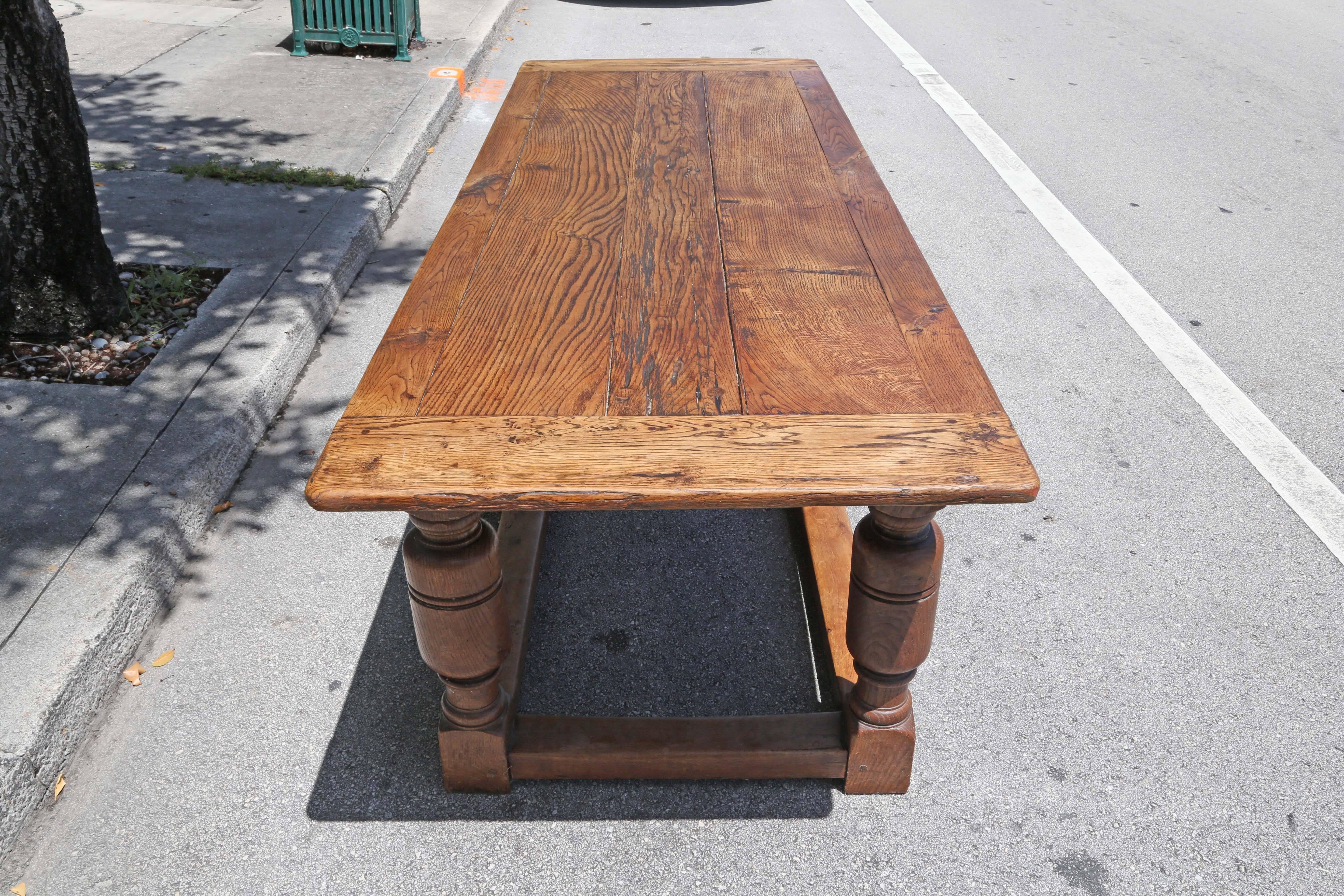 19th Century English Large Solid Oak Refractory Dining or Kitchen Table In Good Condition In West Palm Beach, FL