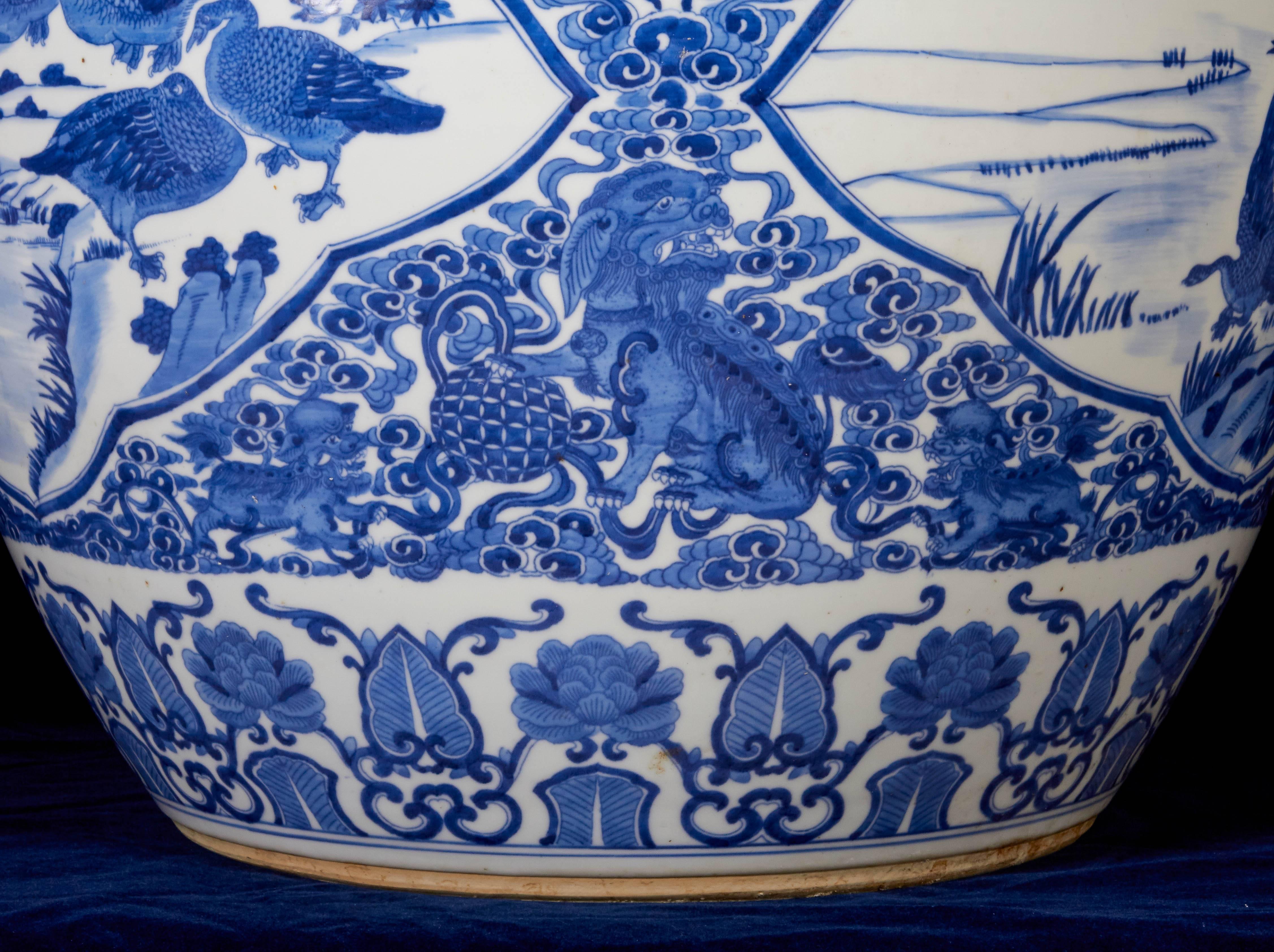 large blue and white chinoiserie planter