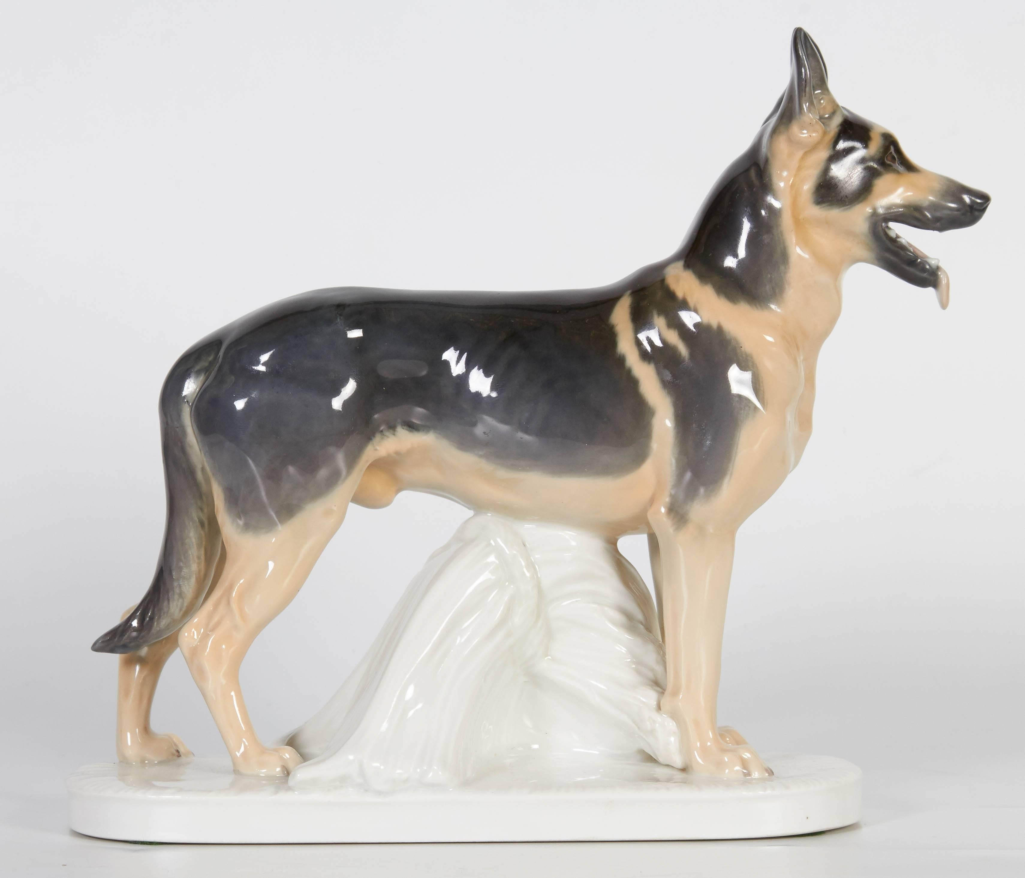 Art Nouveau Meissen Porcelain Figure of German Shepherd Dog