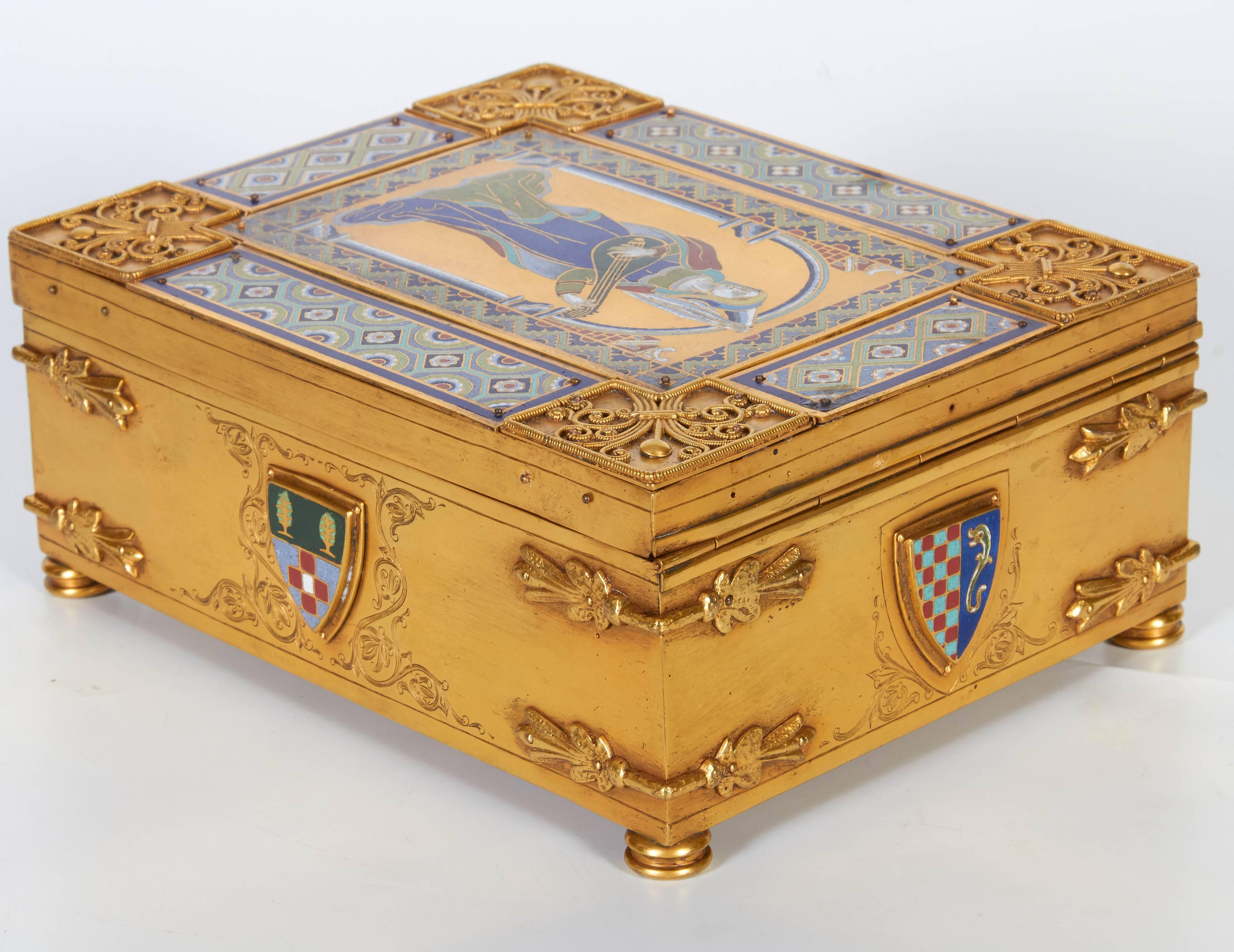 Gothic American Bronze and Enameled Box/Humidor by E.F. Caldwell, New York, 1900s For Sale