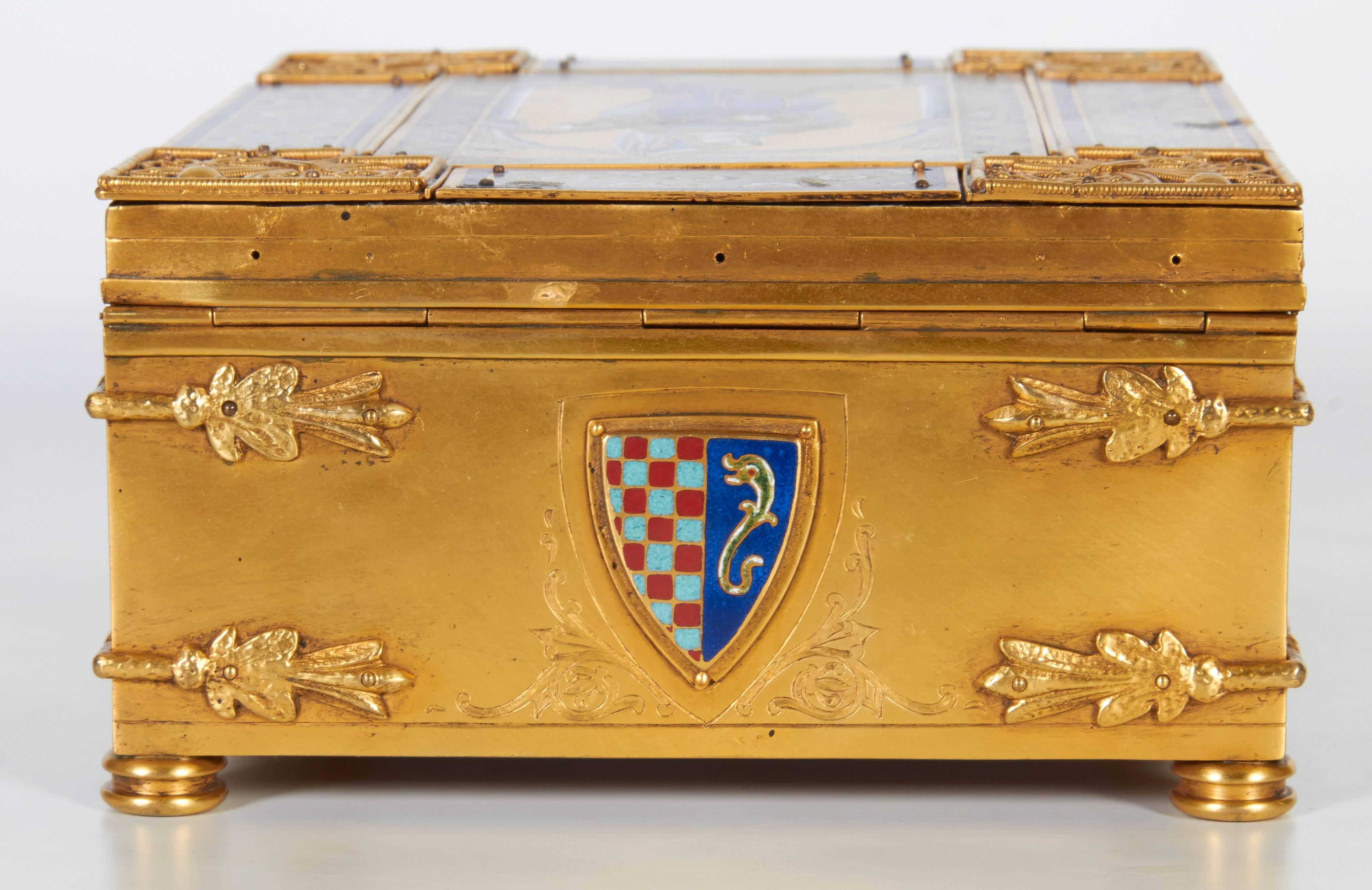 Early 20th Century American Bronze and Enameled Box/Humidor by E.F. Caldwell, New York, 1900s For Sale