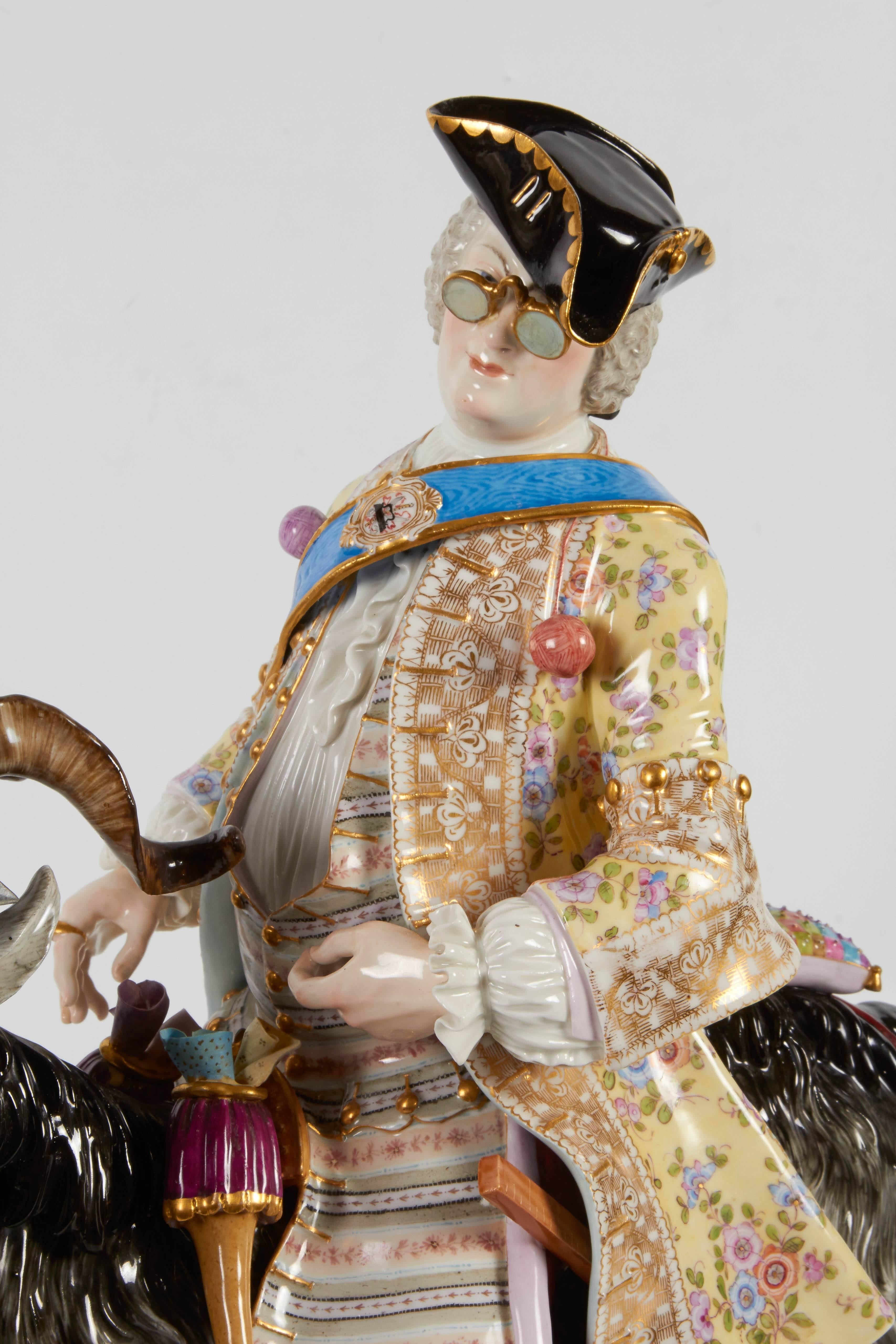 European Large Meissen Model of Count Bruhl's Tailor on the Goat, circa Mid-Late 1800s