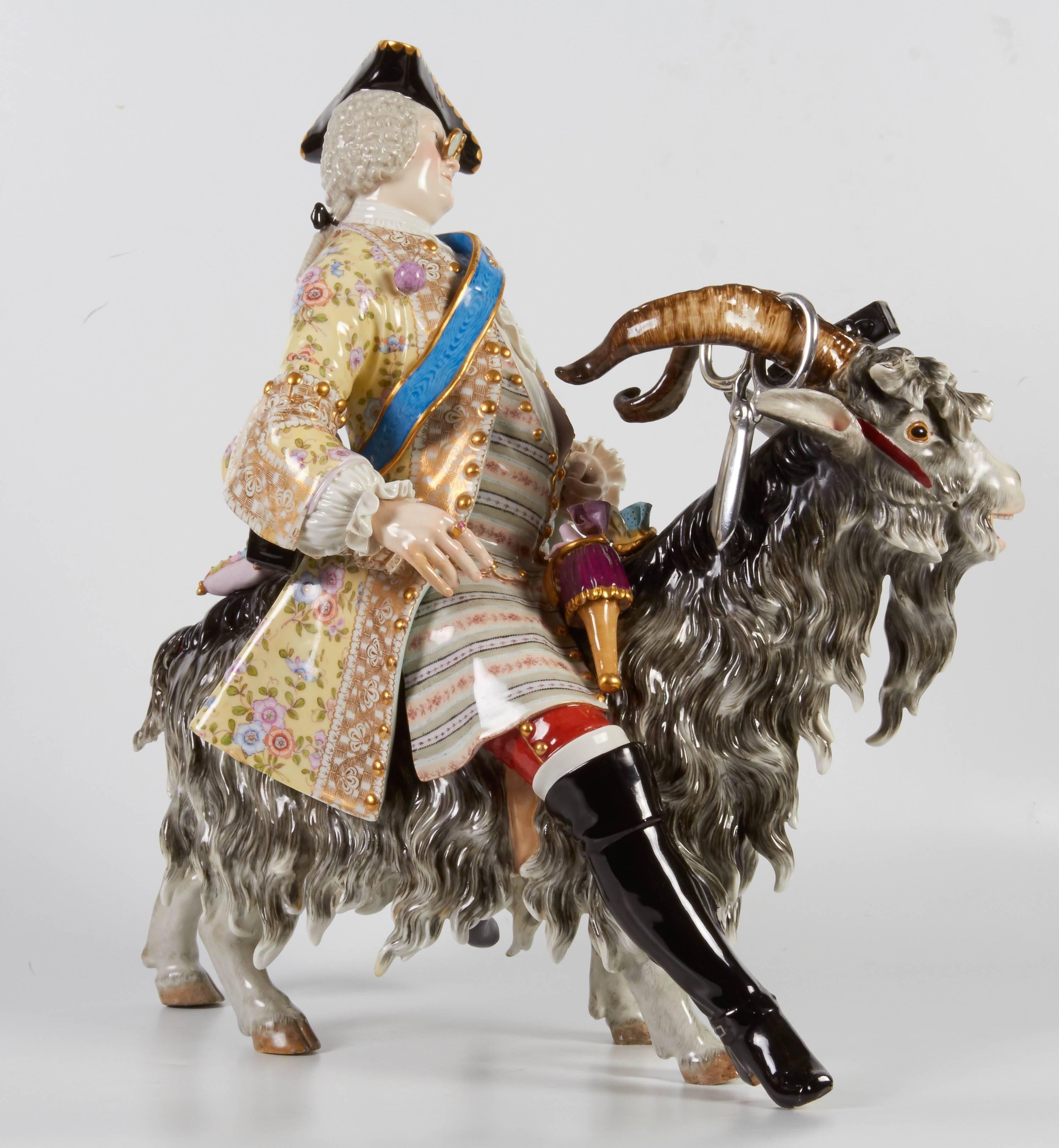 Large Meissen Model of Count Bruhl's Tailor on the Goat, circa Mid-Late 1800s In Excellent Condition In New York, NY
