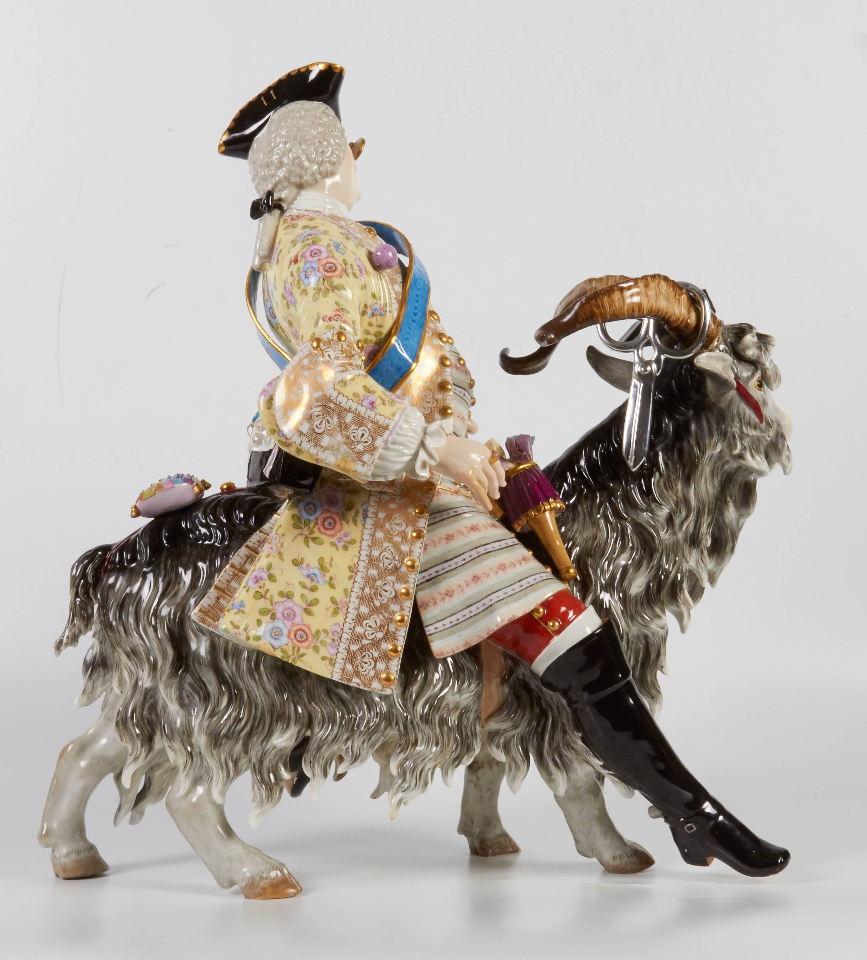 19th Century Large Meissen Model of Count Bruhl's Tailor on the Goat, circa Mid-Late 1800s