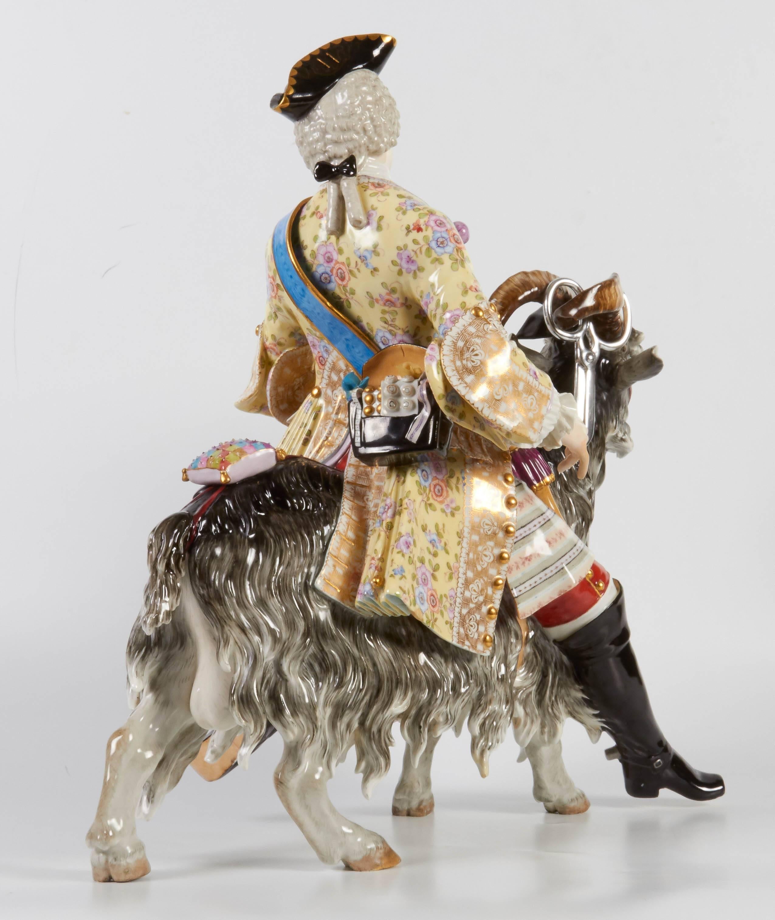 Porcelain Large Meissen Model of Count Bruhl's Tailor on the Goat, circa Mid-Late 1800s